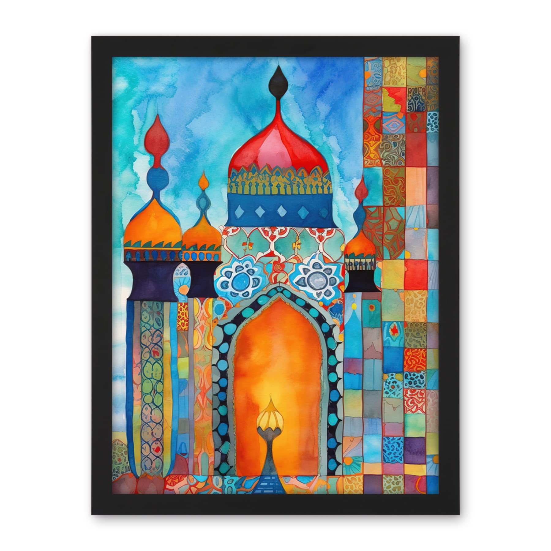Artery8 Abstract Islamic Mosque Entrance Prayer Folk Art Artwork Framed Wall Art Print 18X24 Inch