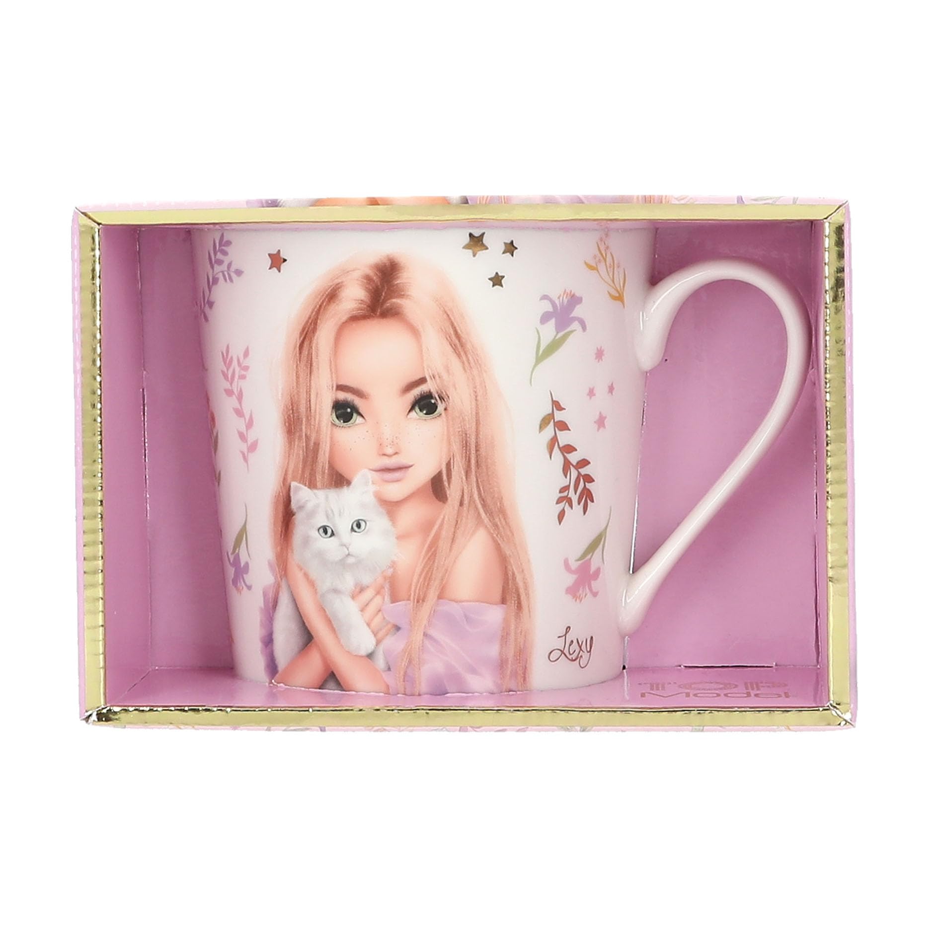 Depesche 14064 TOPModel Blooming Kitty Mug in White with Model and Cats Motif Inscription and Gold Porcelain Drinking Cup Capacity Approx. 300 ml