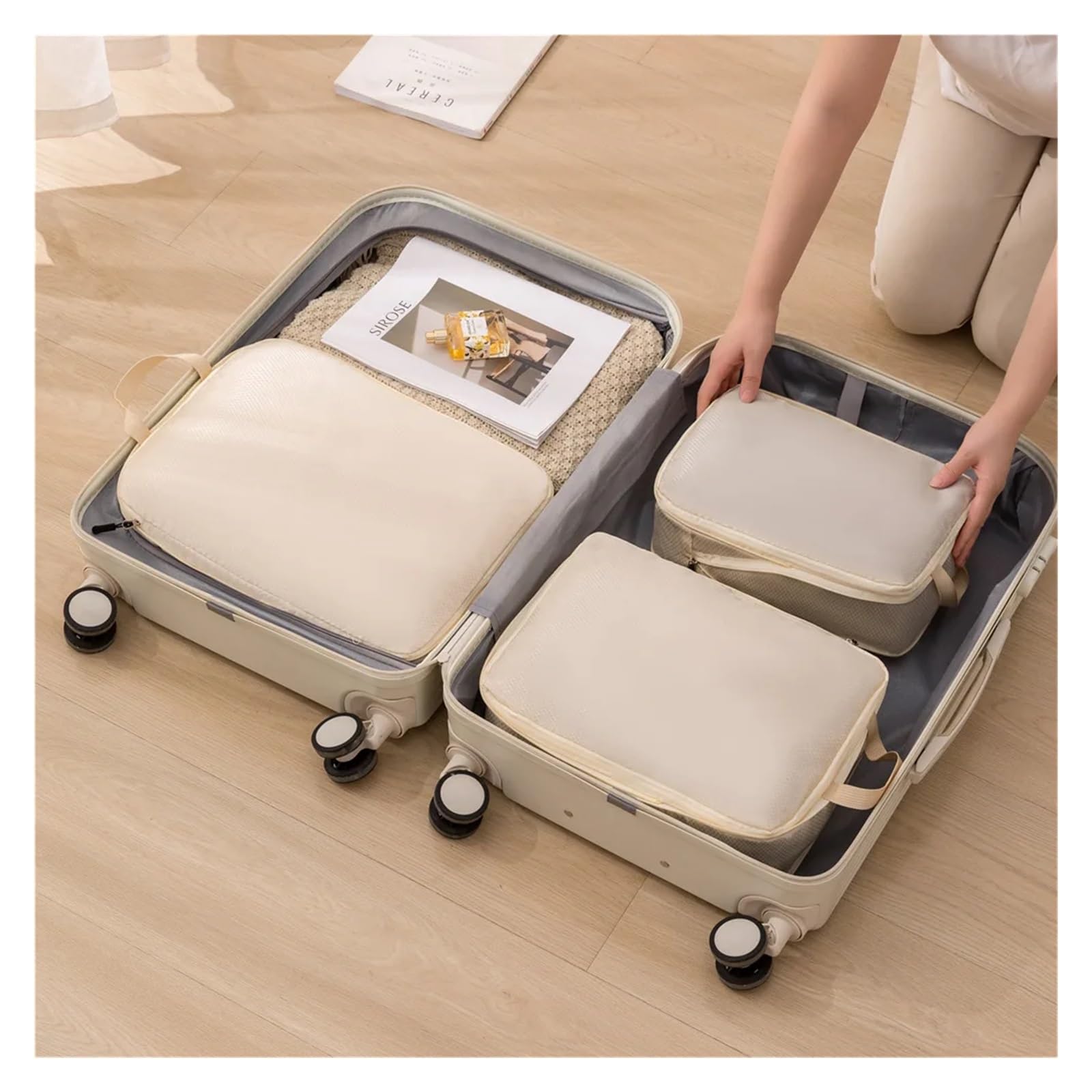 Set da 3 pezzi, borsa da viaggio comprimibile multifunzione, valigia impermeabile, organizer portatile for bagagli in nylon, rosa(GRAY)