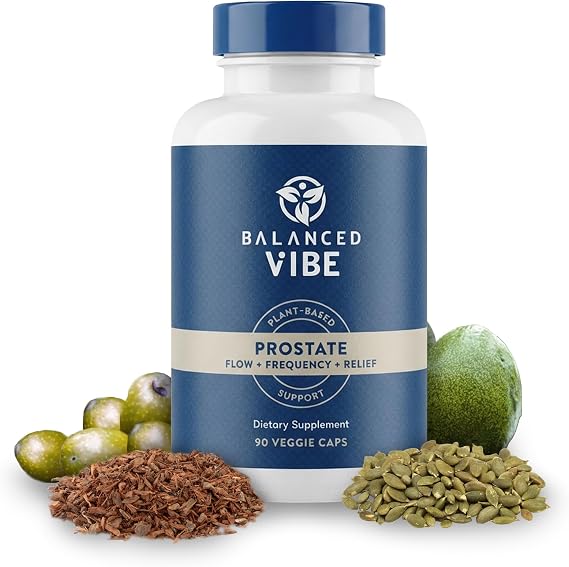 Balanced Vibe 11-in-1 Prostate Supplement for Men with Saw Palmetto, Pygeum, Beta-Sitosterol & Pumpkin Seed, Supports Prostate Health, Urinary Flow & Bladder Comfort, Vegan, GMO Free, 90 Capsules