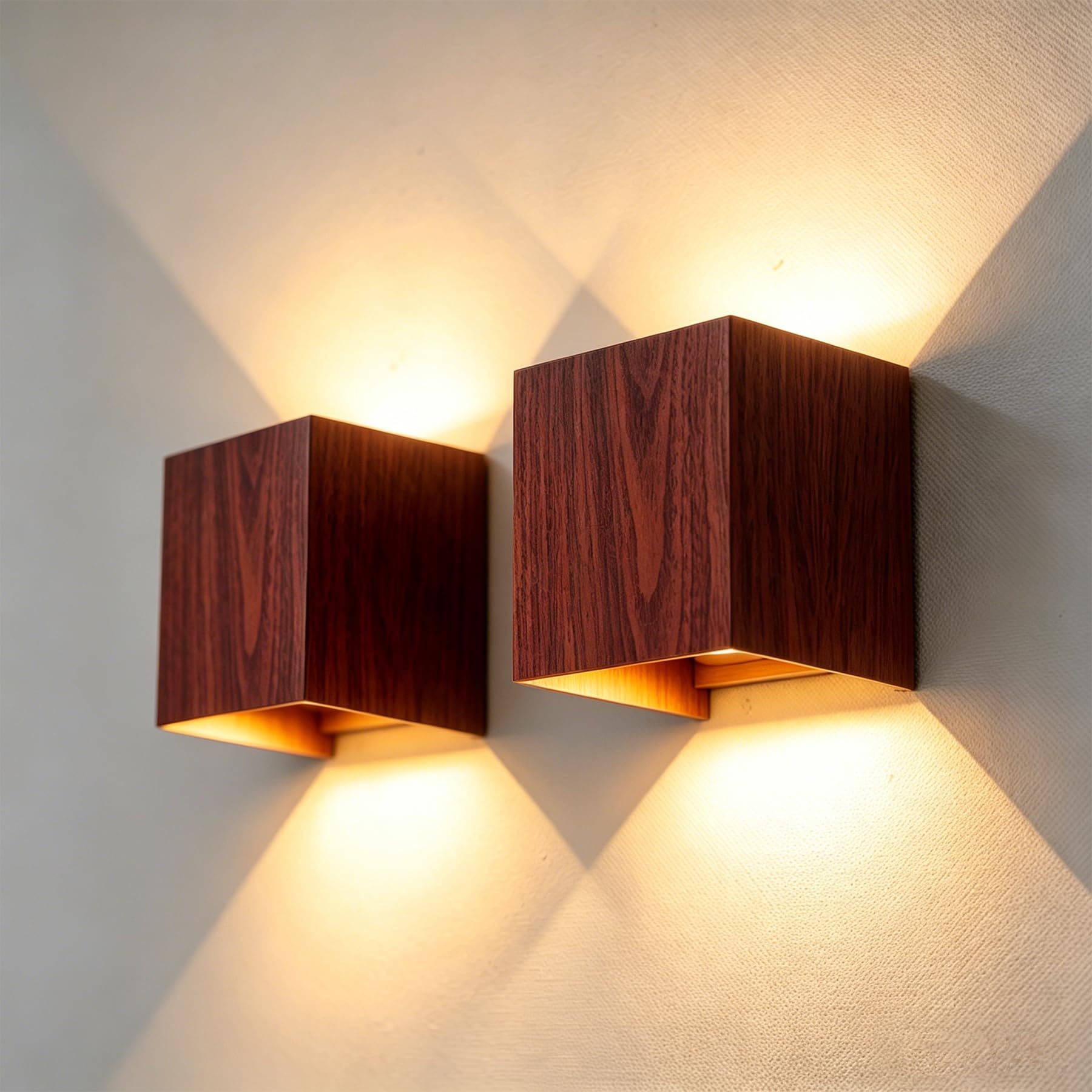 CANMEIJIA Aplique Pared Exterior Efecto Madera de Nogal 12W 3000K IP65 2 P | Lámpara de pared con deflectores internos que permiten regular el haz de luz desde 20 hasta 150 grados fácilmente