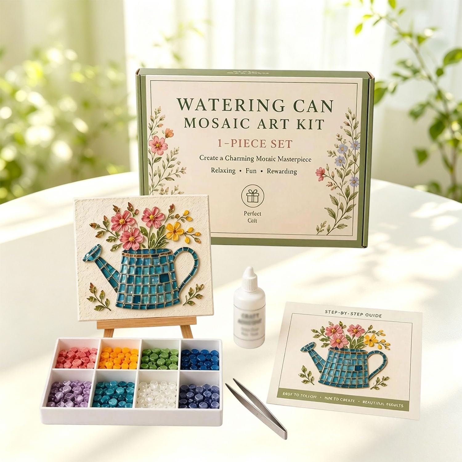 Watering Can Mosaic Art Kit, Insect & Flower DIY Mosaic Craft Kits for Adults Kids Beginner, Creative Relaxing Handmade Home Decor Gift (#7) — image 1