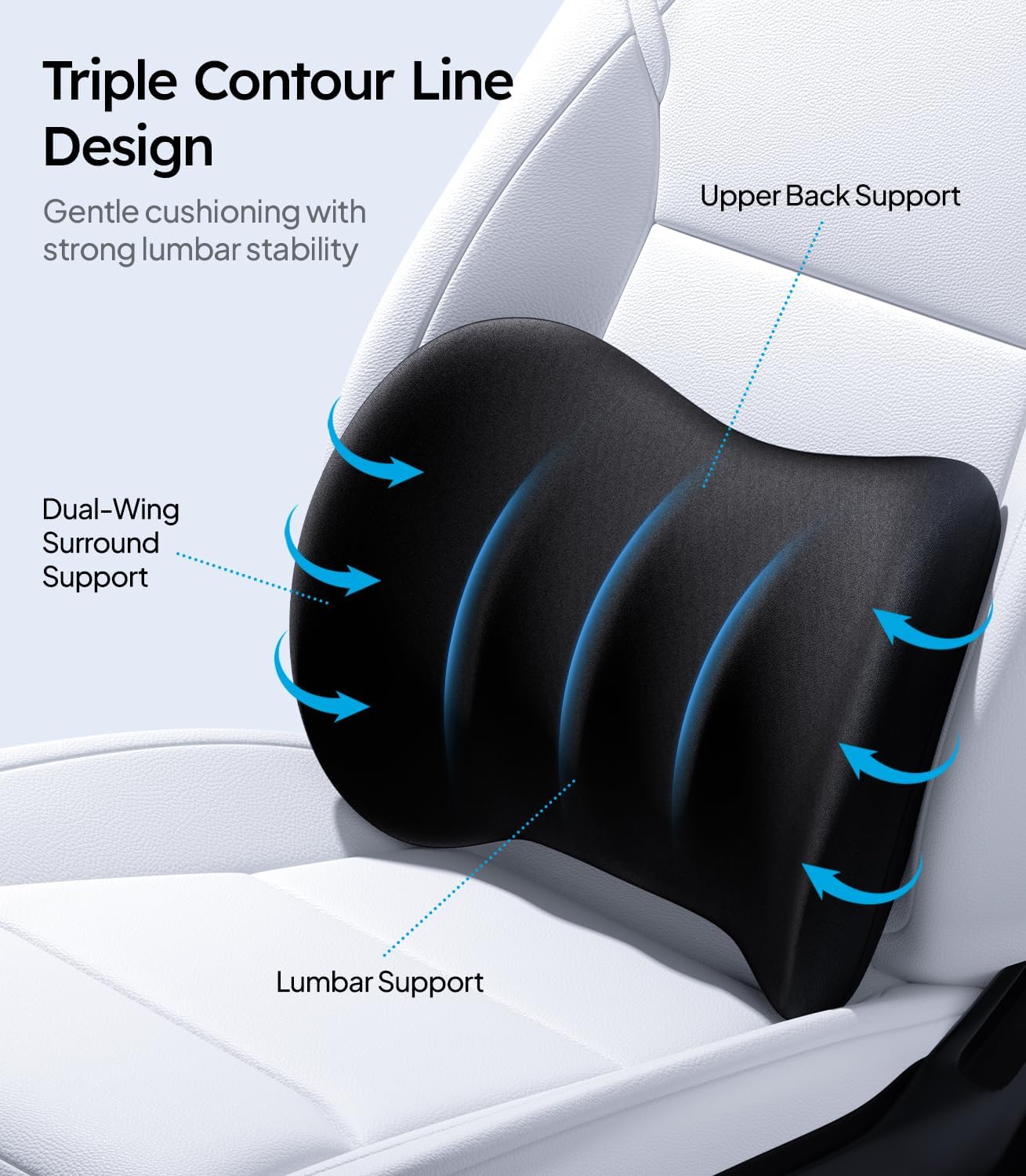 Wigoo 2026 Lumbar Support Pillow for Car [Ergonomic Design, Pressure Relief] Back Cushion for Driving Seat, Back Support Pillow for Car-Office Chair, Fits All Vehicles (Black 1-Pack) - Image 3