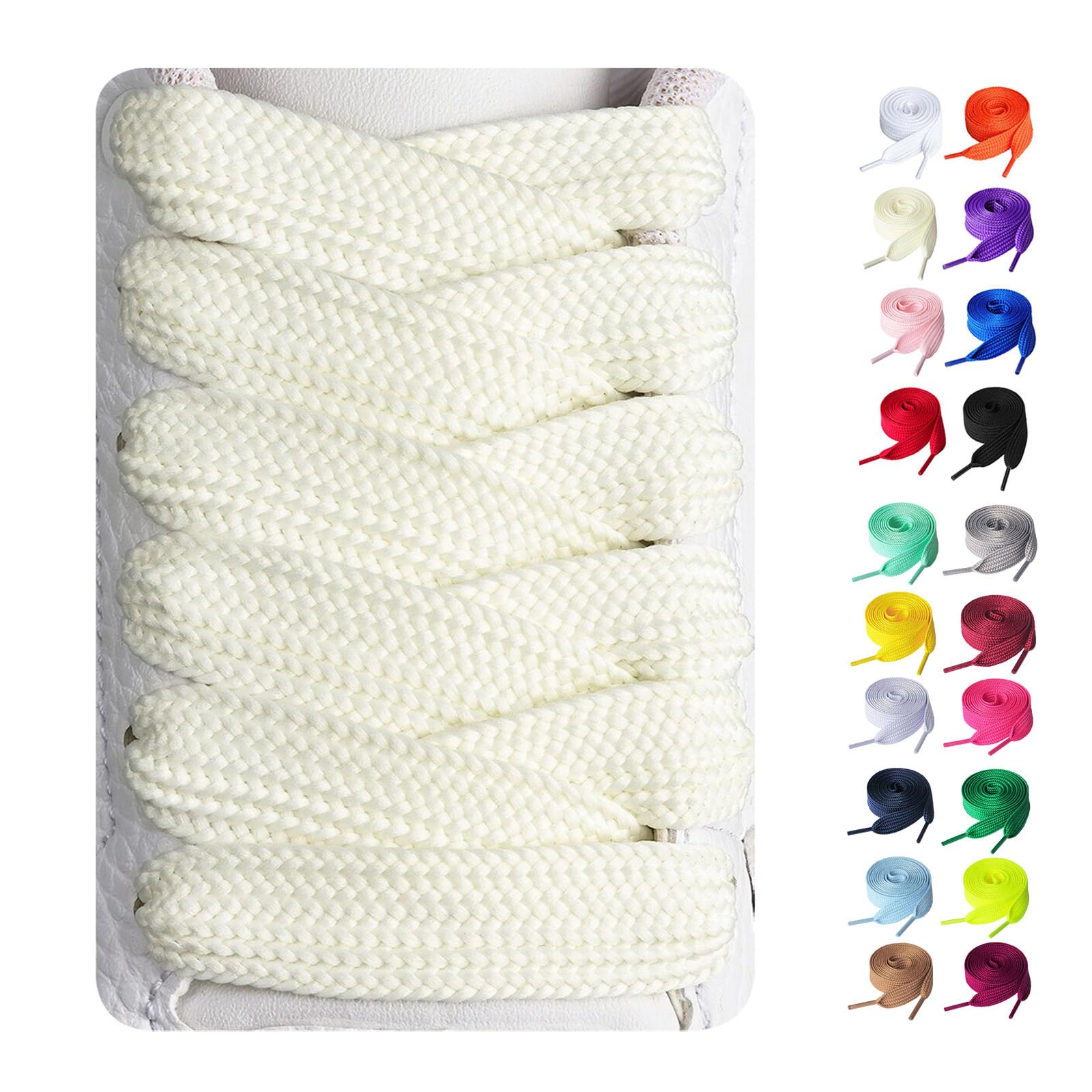 Booyckiy 2 Pairs Fat Sneakers Shoe Laces, 15mm Wide Athletic Shoelaces