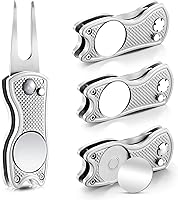 Vista 11 de Skylety 4 piezas herramienta de reparación de divot de golf plegable de metal con botón emergente magnético, marcador de bolas de acero inoxidable