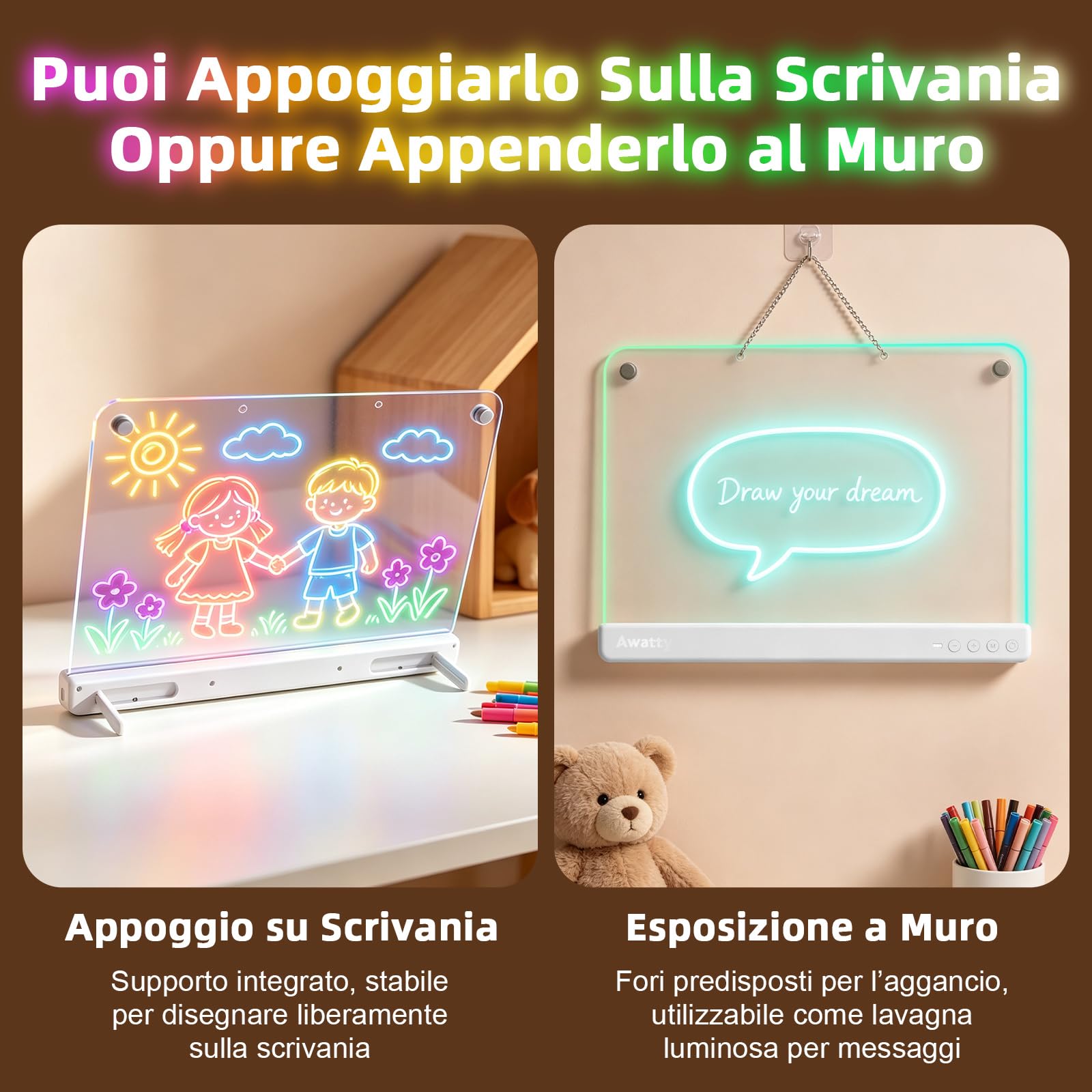 Awatty Lavagna da Disegno a LED, Giocattoli Regalo Bambini Bambine (Bianca)