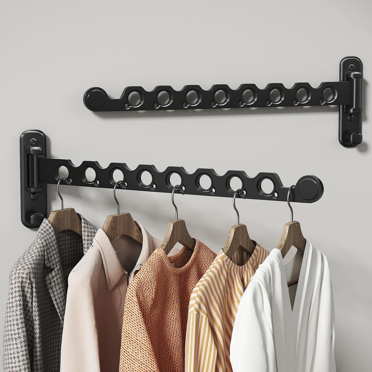 Wall mounted foldable clothes hanger rack for small spaces