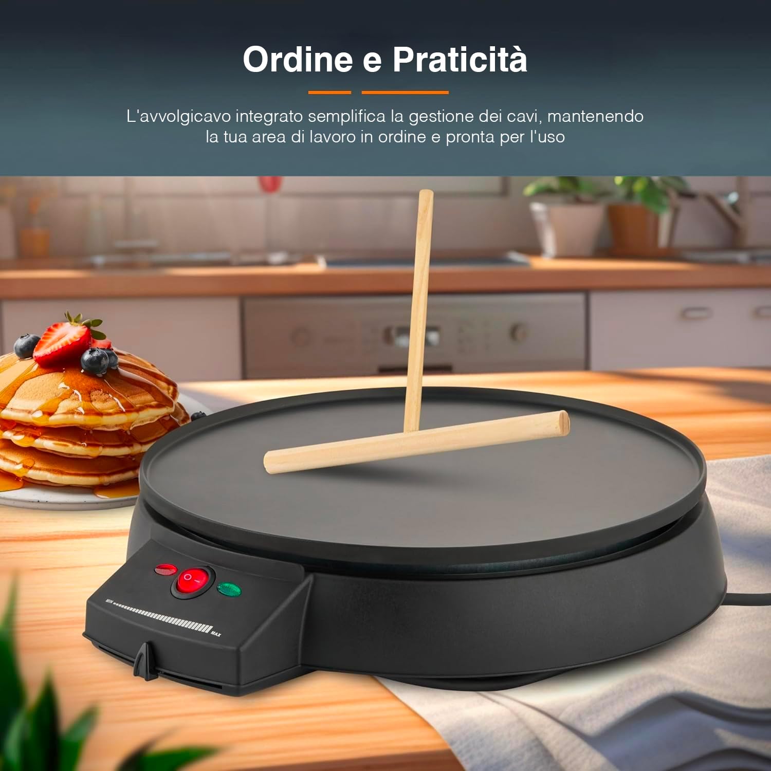 Clatronic Crepiera Elettrica 900W 29cm Antiaderente Acciaio Inox Nero