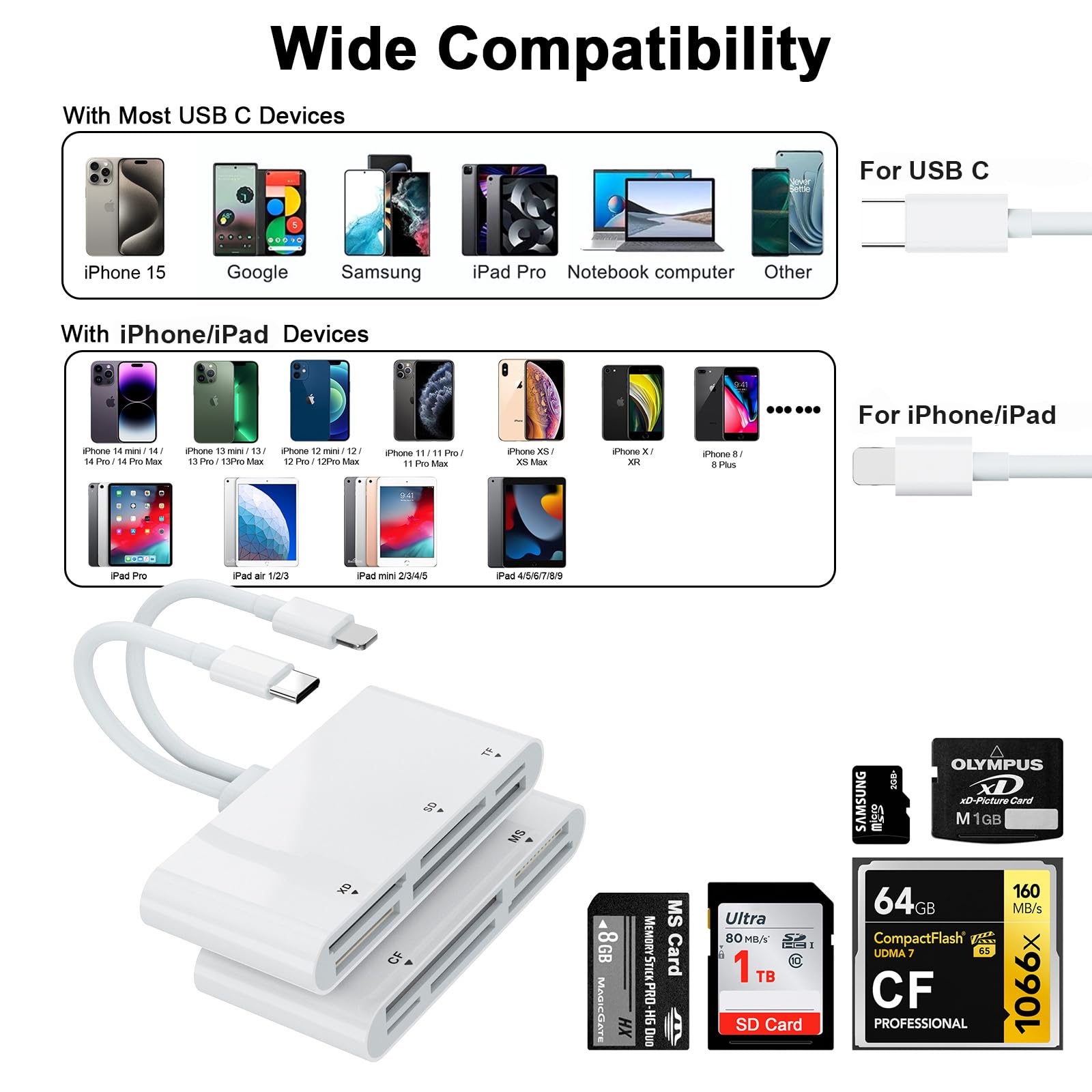 SD Card Reader Hub Multi-Interfaccia 5Gbps - Lettore Schede Con Porte USB, USB-C, Lightning E USB 3.0, Per Fotografi - 3