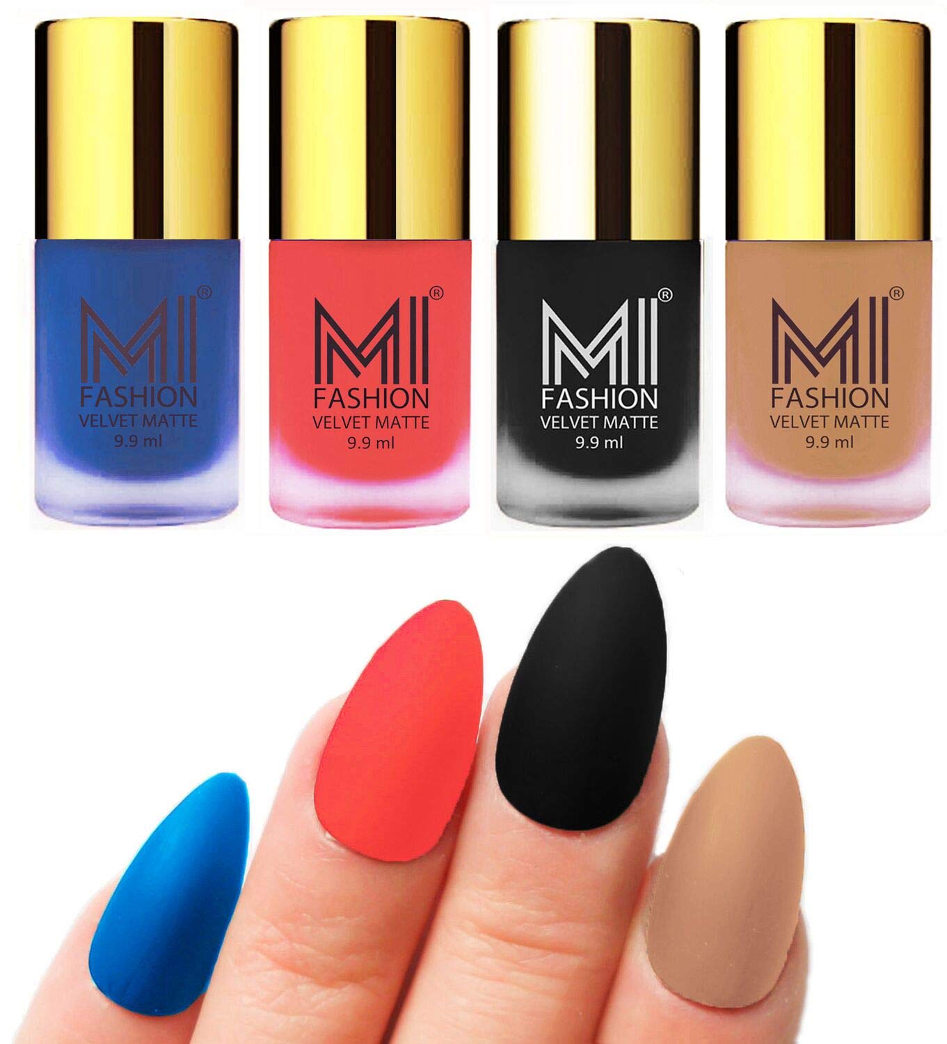 MI FASHION Velvet Matte Nail Polish Combo Pack Trendy And Stylish Colours 9.9ml Navy Blue, Neon Orange, Black, Nude (Pack Of-4)-image-29