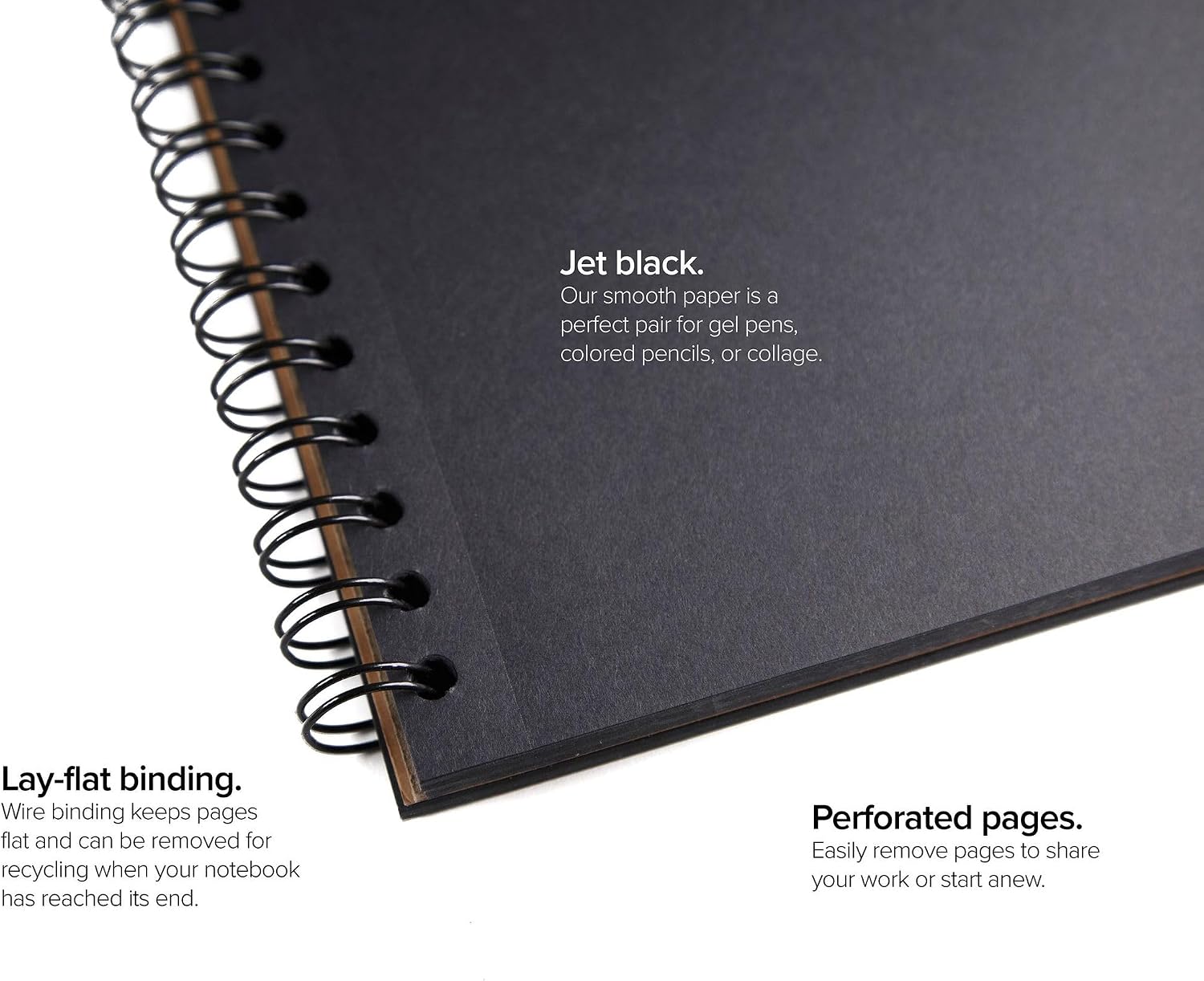 Blackout Blank Spiral Notebook/Journal, 55 Sheets of Premium 70lb Black Paper, 10.5" x 8", Recycled and Sustainable, Toned Sketchbook for Visual Notetaking, Pack of 2