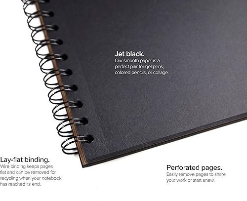 Miniatura 8 de Cuaderno opaco sin rayas de 8 x 10.5 pulgadas, (paquete de 12) diario de papel negro encuadernado en espiral, 55 hojas, reciclado y sostenible,