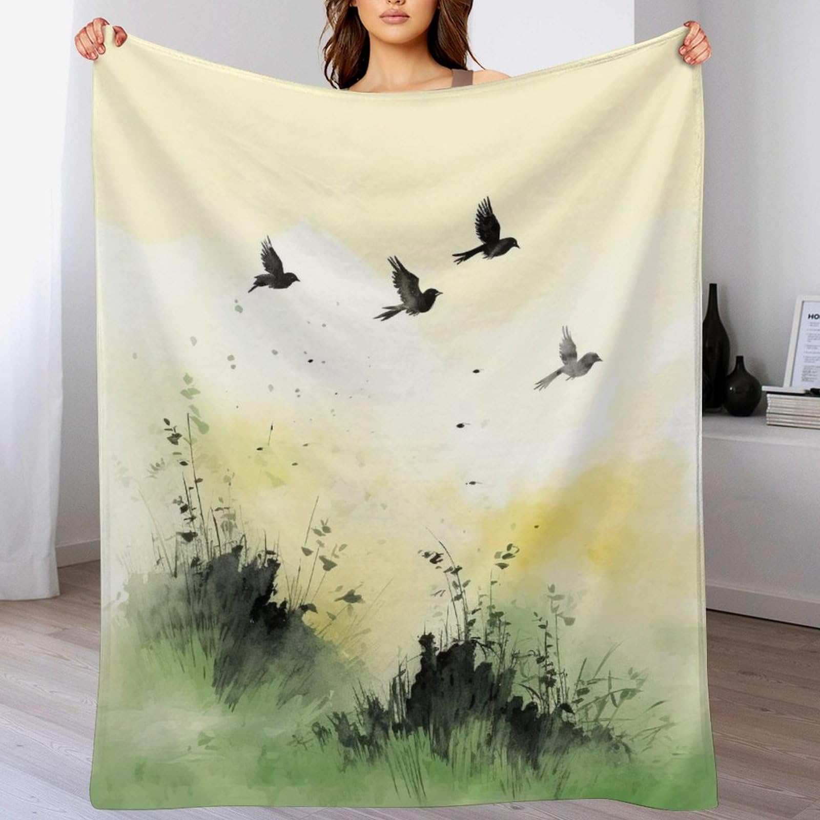 Manta de franela para sofá con pájaros ideal para tardes frías en el salón