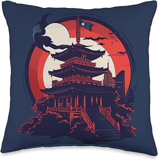 Japanese Pagoda Podcast Logo with Sunset and Modern Elements Throw Pillow