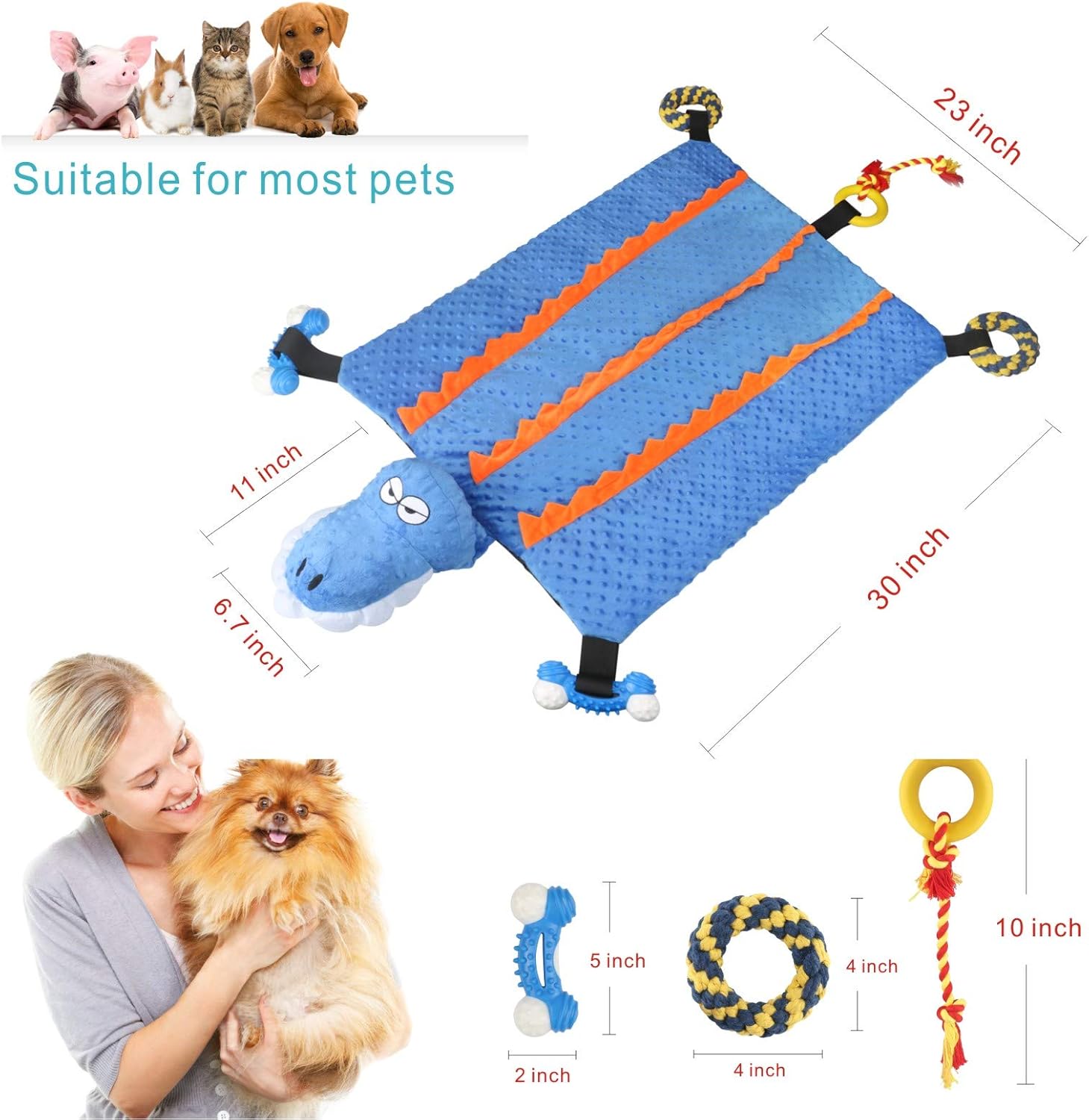 review Idepet Dog Play Mat,Puppy Toy Mat with Chew Toys Multiple Dog Puzzle Interactive Toy Pet Playing Mat for Small Medium Dogs Cats,All-in-One (Crocodile)
