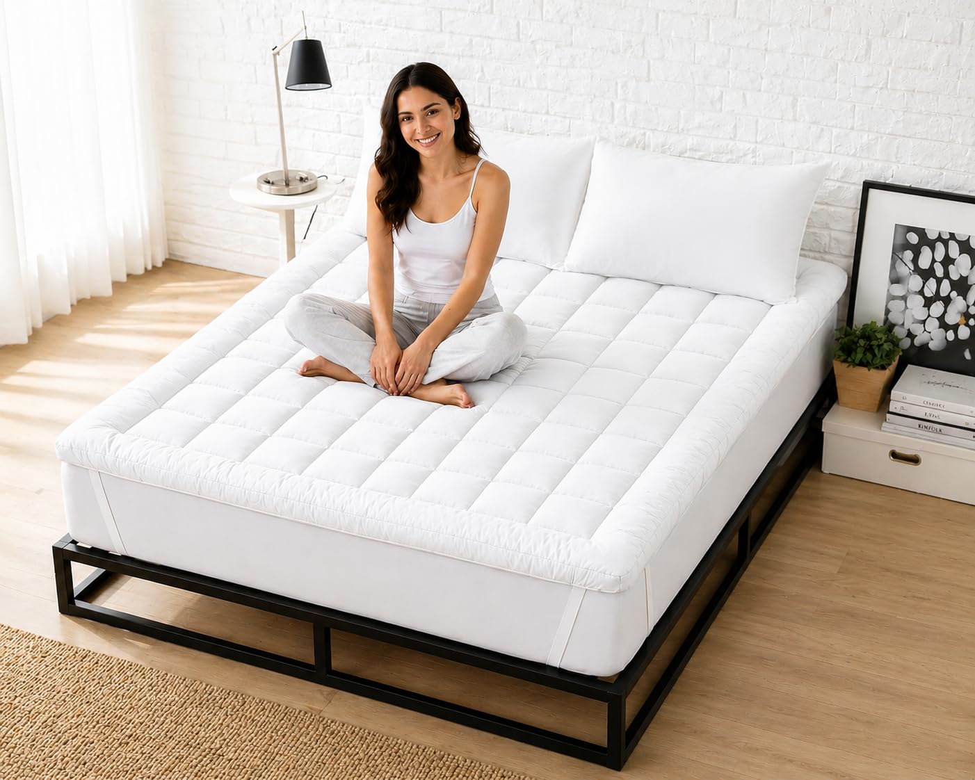Extra Thick 1200 GSM Mattress Topper Queen Size (60 x 72 Inch) – Soft Quilted Bed Topper with Elastic Fit, White-image-48