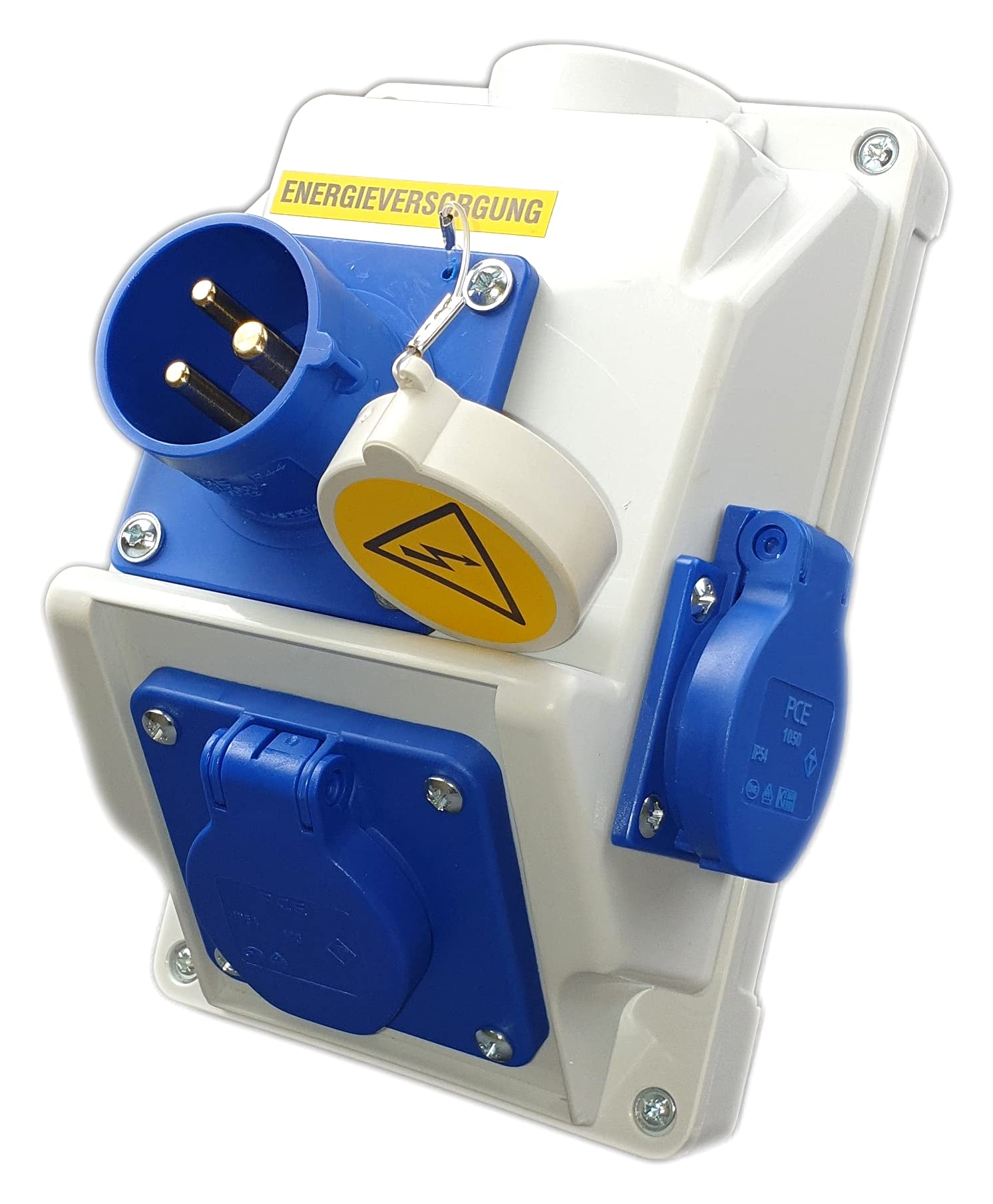 RoadEu CEE - Adattatore Caravan, Spina combinata 16A 3P, 2 prese Schuko da 230V, spina per dispositivi da parete IP44