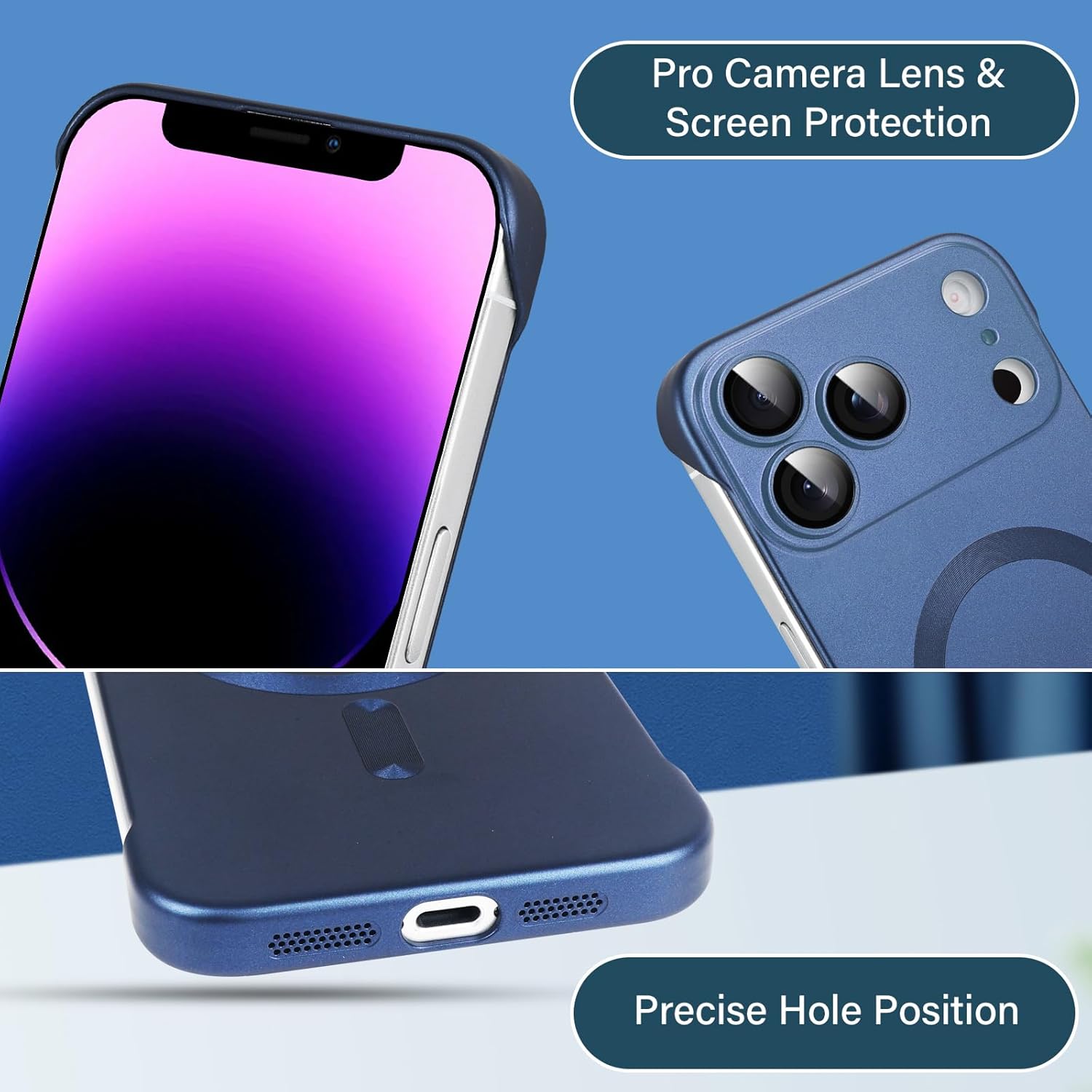 Omio Magnetic Slim Case for iPhone 17 Pro Max Compatible with MagSafe, Matte PC Ultra-Thin Bumper Frameless Borderless Minimalist Design with Camera Lens Protector for Men Women, Dark Blue - Image 6