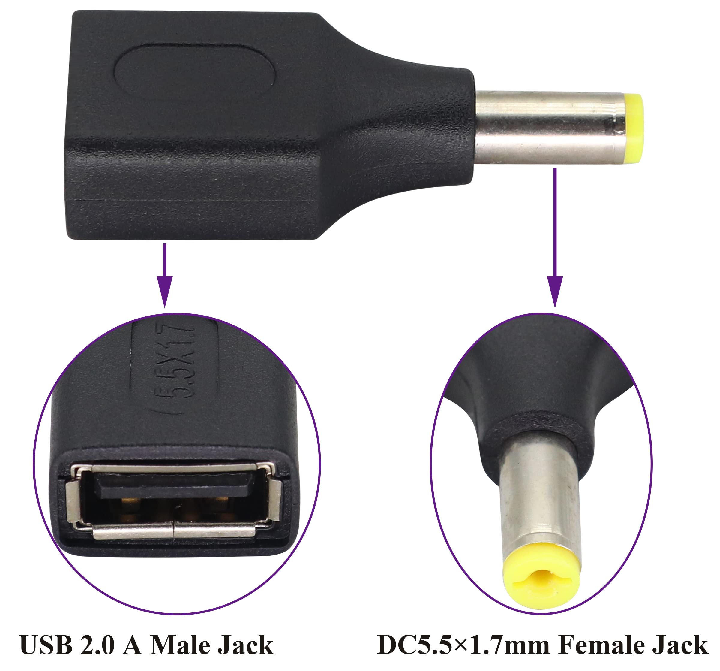 Lot De 3 Adaptateurs USB Mâle Vers DC Femelle 5,5x2,1mm - Convertisseur 5V Pour Alimentation De Petits Appareils