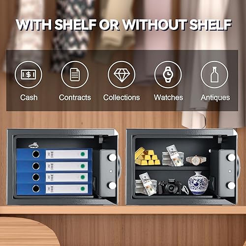 Miniatura 4 de Caja fuerte con bloqueo de huellas dactilares con teclado y llave, modo silencio, caja de seguridad electrónica personal para uso normal en el hogar