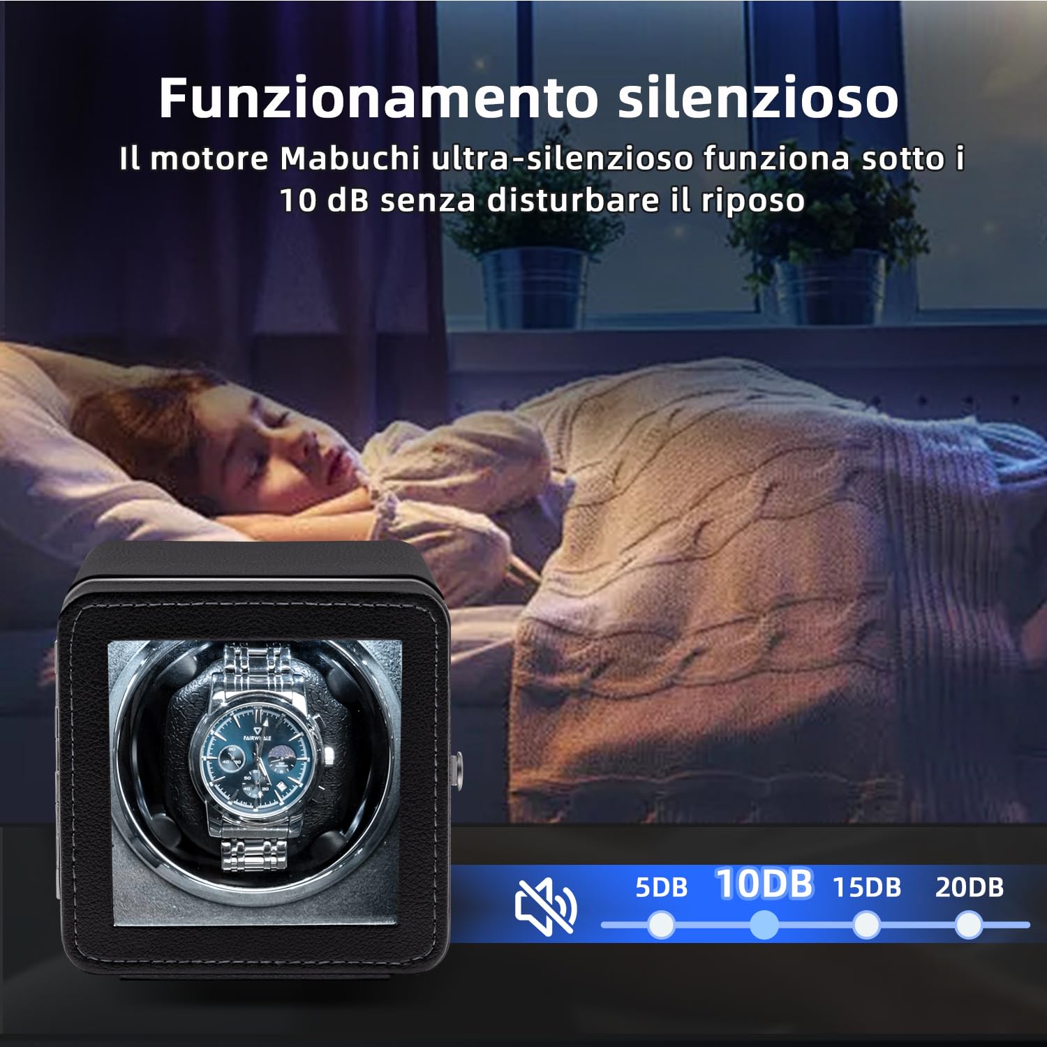 Mcbazel Carica Orologi Automatico Rotante, Elegante Scatola Carica Orologi Automatica Singola con Motore Silenzioso, 4 Modalità di Rotazione, Scatola Rettangolare in Pelle PU con Luce LED – Nero