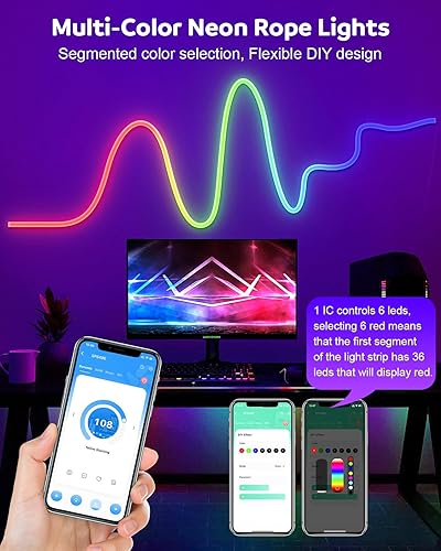 Miniatura 2 de Aclorol RGB+IC - Tira de luces LED de neón RGB de 50 pies, impermeable, para exteriores, 24 V, 49.2 ft, luz flexible de neón para decoración de