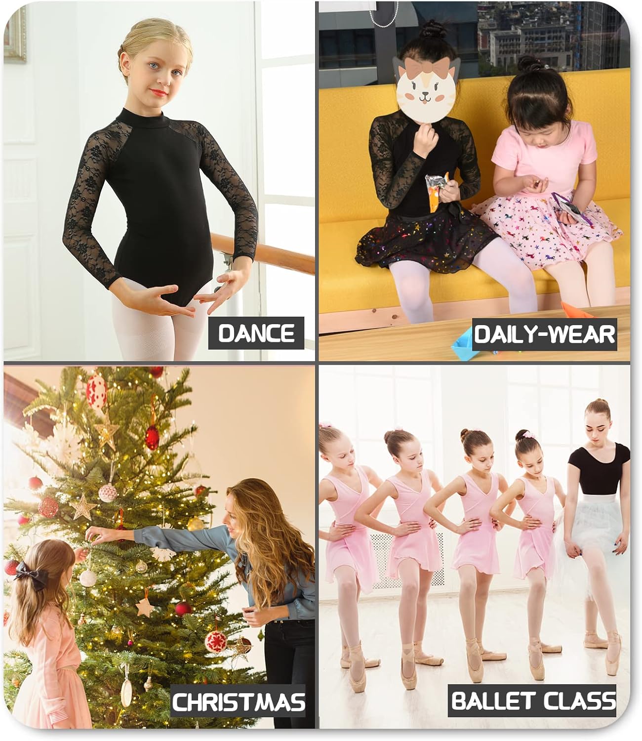 MOLLDAN Girls Dance Leotard Lace Neck Dance Wear Top,Back Bow/Water Drop-Shaped - Image 7