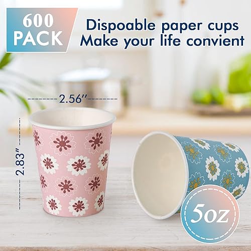 Miniatura 3 de Paquete de 1200 vasos de papel de 5 onzas, 600 tazas blancas para baño y enjuague bucal, 600 vasos coloridos