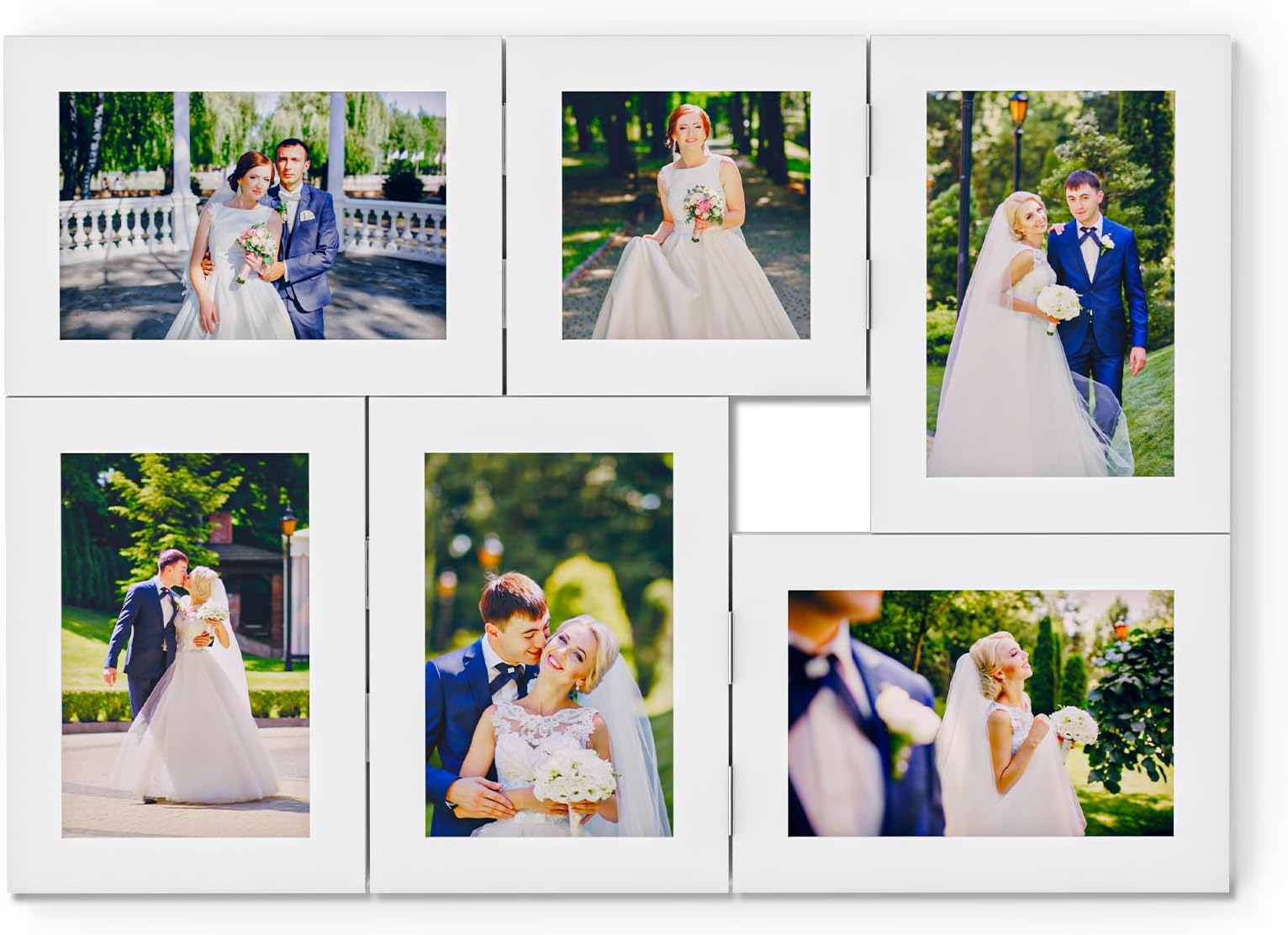 Ciscle Photo Frames Multiple Pictures for 6 Photos in 4x6/4x4, No Assembly Required, Foldable Picture Frame Collage for Wall & Tabletop, Family Photos Present, MDF, White