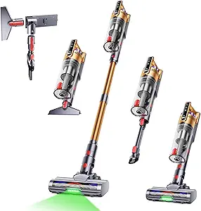 Trucozie Cordless Vacuum Cleaner, Self-Standing Lightweight Stick Vacuum with 50 mins Runtime, Powerful Suction, Anti-Tangle Wireless Vacuum for Home, Hardwood Floor, Carpet, Pet Hair, Gold