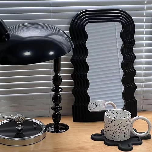 Miniatura 4 de Zanbesio Espejo ondulado de 16 x 10 pulgadas, espejo de escritorio con marco irregular ondulado, espejo estético montado en la pared, espejo de