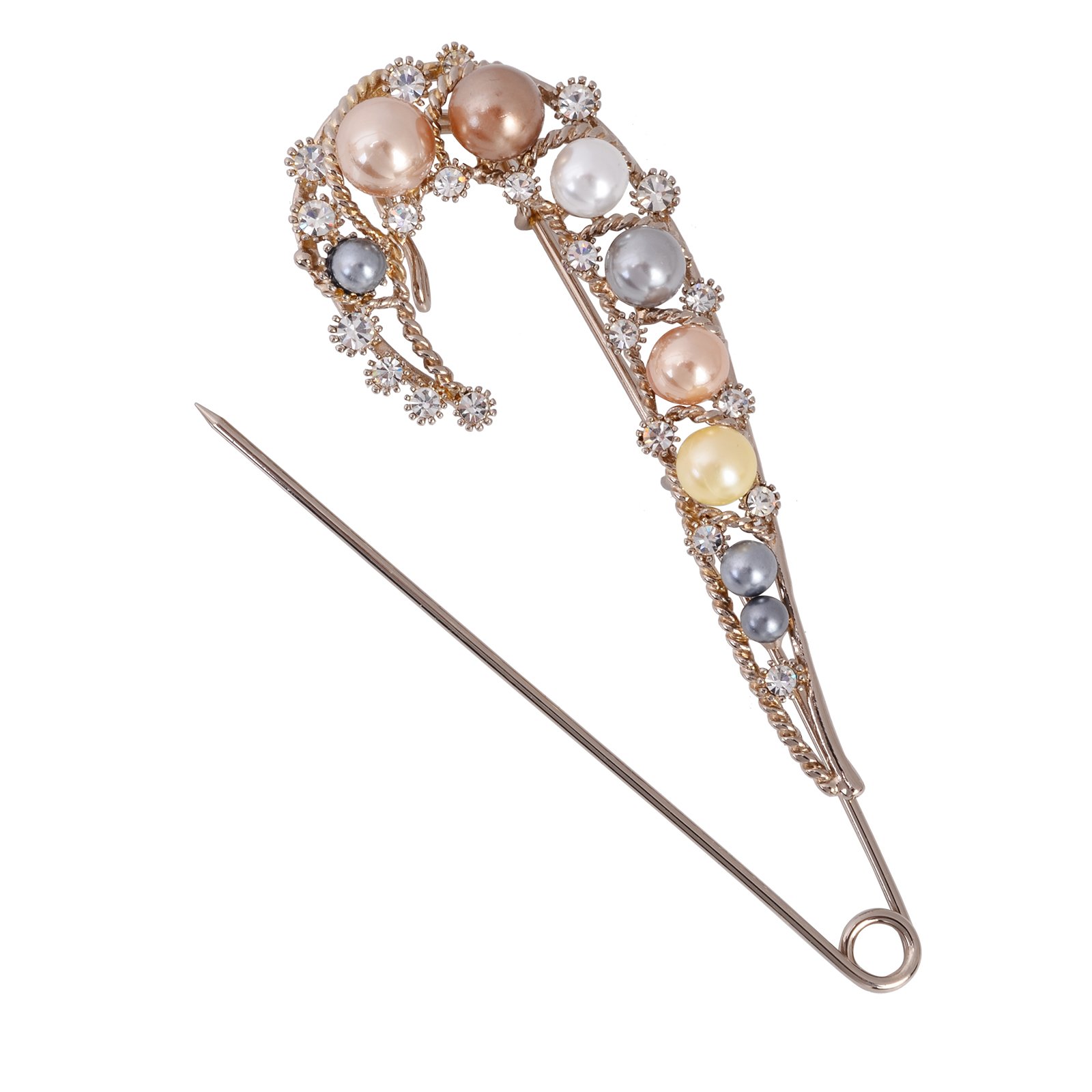 Fenni Jewelry - Broche de seguridad extra grande con perlas de cristal retro para bufanda, suéter, falda escocesa, joyería para mujer