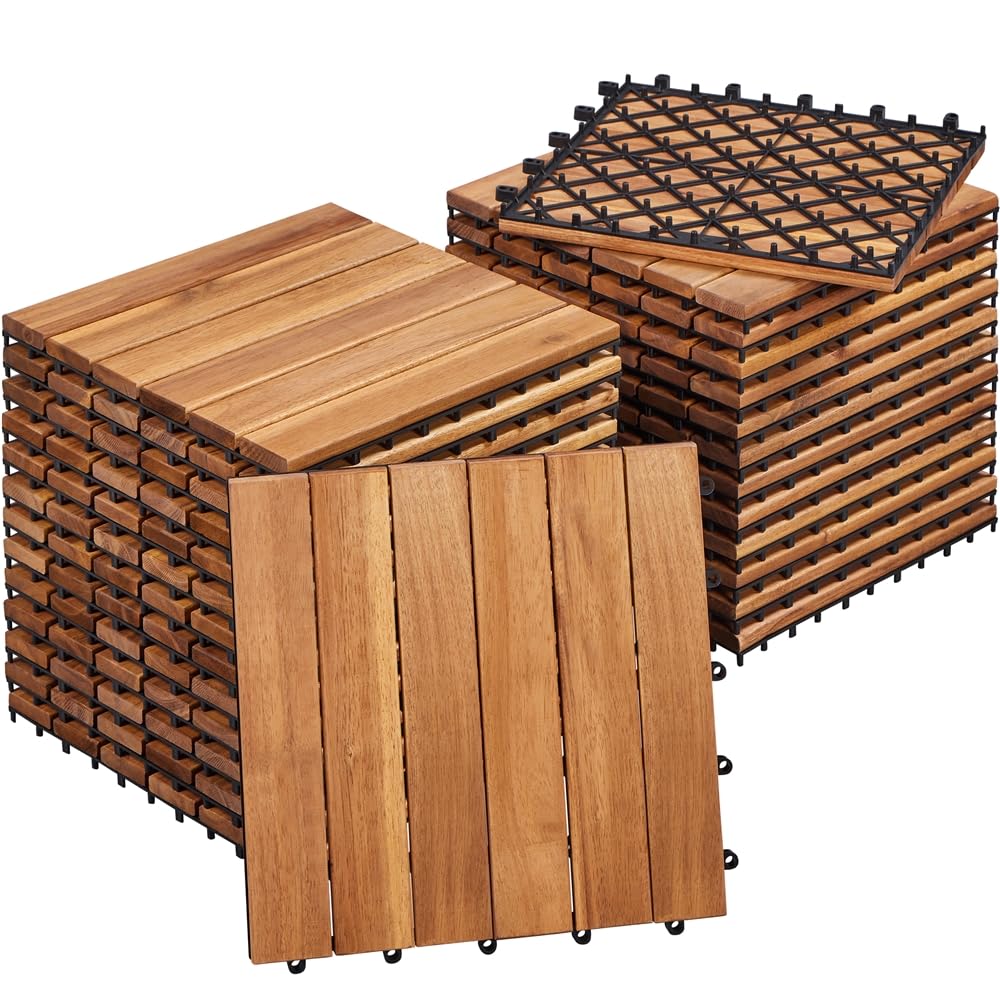 Yaheetech Piastrelle per Esterno 30 X 30 cm per Pavimento da Giardino in Legno di Acacia Impermeabili per Patio Terrazza Balcone Piscina Facili da Posare 27 Pezzi