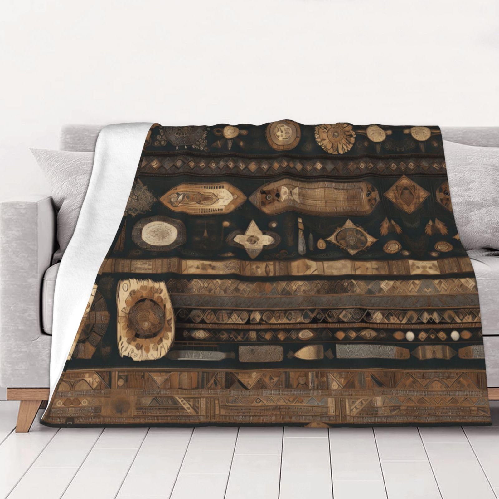 Manta de franela estampada de estilo bohemio de 80 x 60 pulgadas, 30-80 pulgadas. Una manta cálida para uso doméstico en otoño y una manta de viaje portátil.