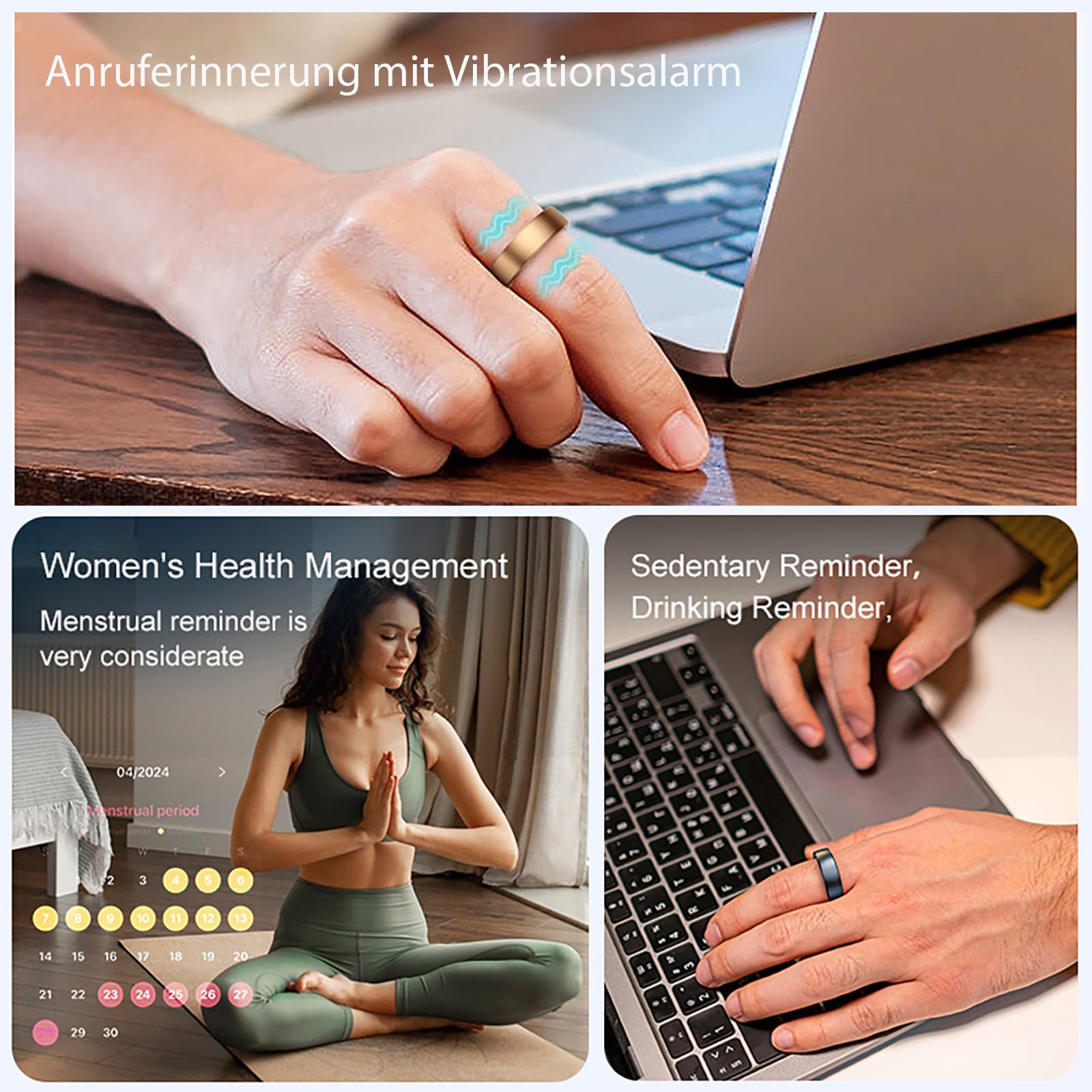 findtime Smart Ring Fitnessring Notificación Fitness Traking Ring Cardíaco HRV Monitor de Sueño Podómetro Anillo de Salud IP68 Resistente al Agua Anillos Inteligentes para Mujer Hombre Android iOS