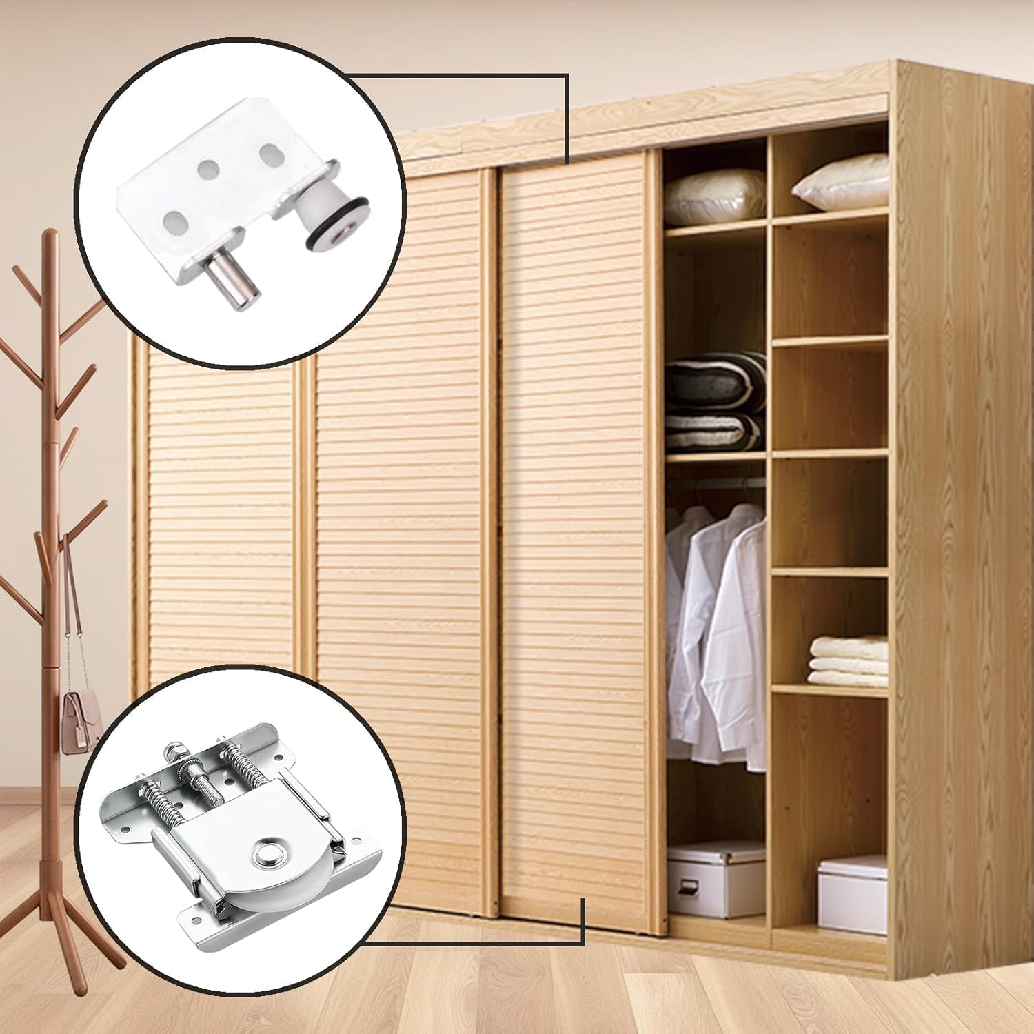 Sliding Wardrobe Door Parts Wheels, Sliding Door Pulley Door Roller, Closet Door Convex Wheel, 2X Top & 2X Bottom - Image 4