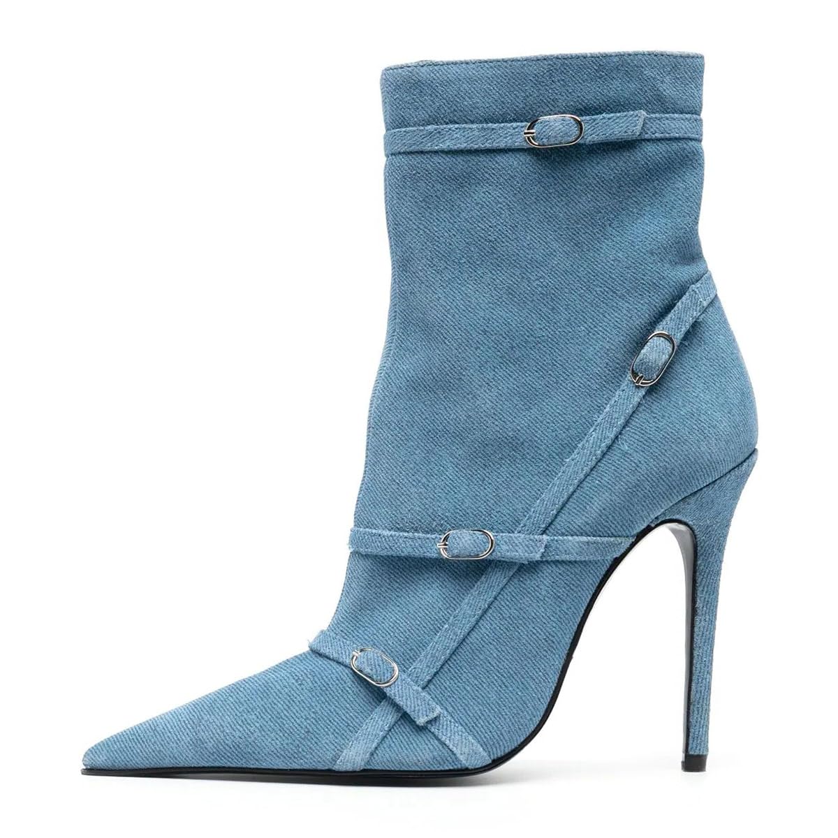 FSJ Women Fashion High Heel Ankle Boots with Rivets Closed Pointed Toe Stilettos Zipper Fall Winter Shoes Size 4-15 M US