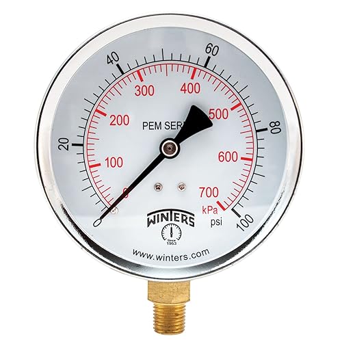 Miniatura 3 de Winters - Medidor de presión seco de 4 pulgadas, tamaño de esfera de 4 pulgadas, multifunción, internos de latón, caja de acero, doble escala 0-60