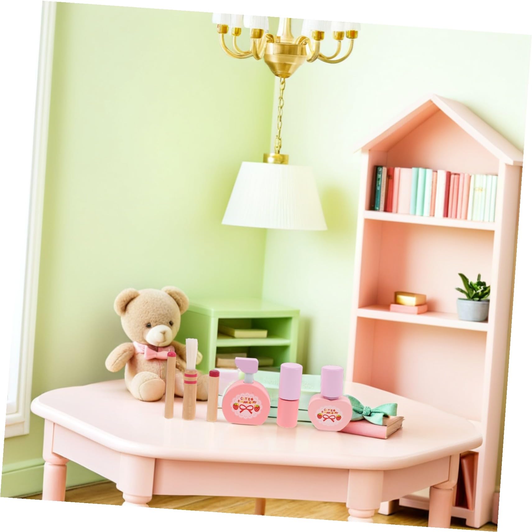 ORFOFE Trucco Giocattolo in Legno per Bambine Kit Trucco Finto con Specchio Rossetto Phon e Profumo Giochi Creativi per Bambina e Giochi di Imitazione per Bambine Regalo Compleanno e