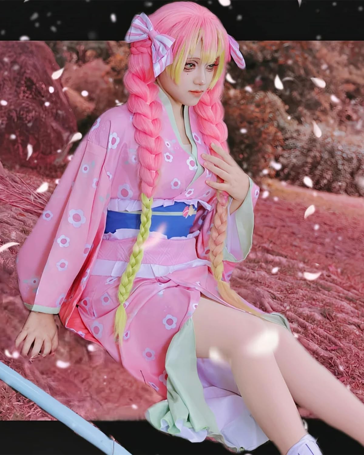 CR ROLECOS Mitsuri Kanroji Cosplay Costume Mitsuri Cosplay Kimono Outfit Kanroji Maid Dress Uniform XXL, Kanroji Mitsuri Kimono - Image 2