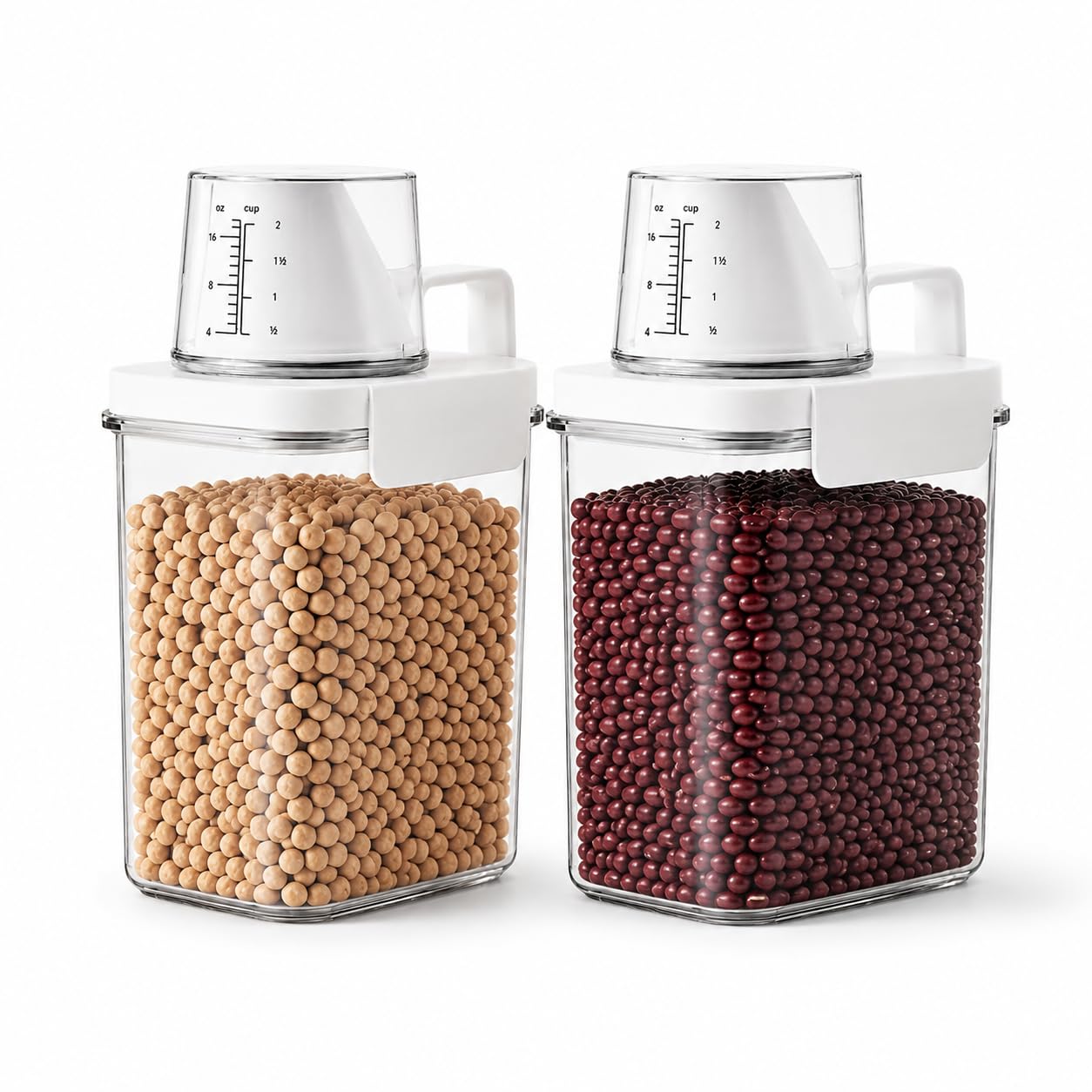 Kit 2 Potes Herméticos 1100ml com Bico Dosador e Copo Medidor, Tampa com Travas Laterais,