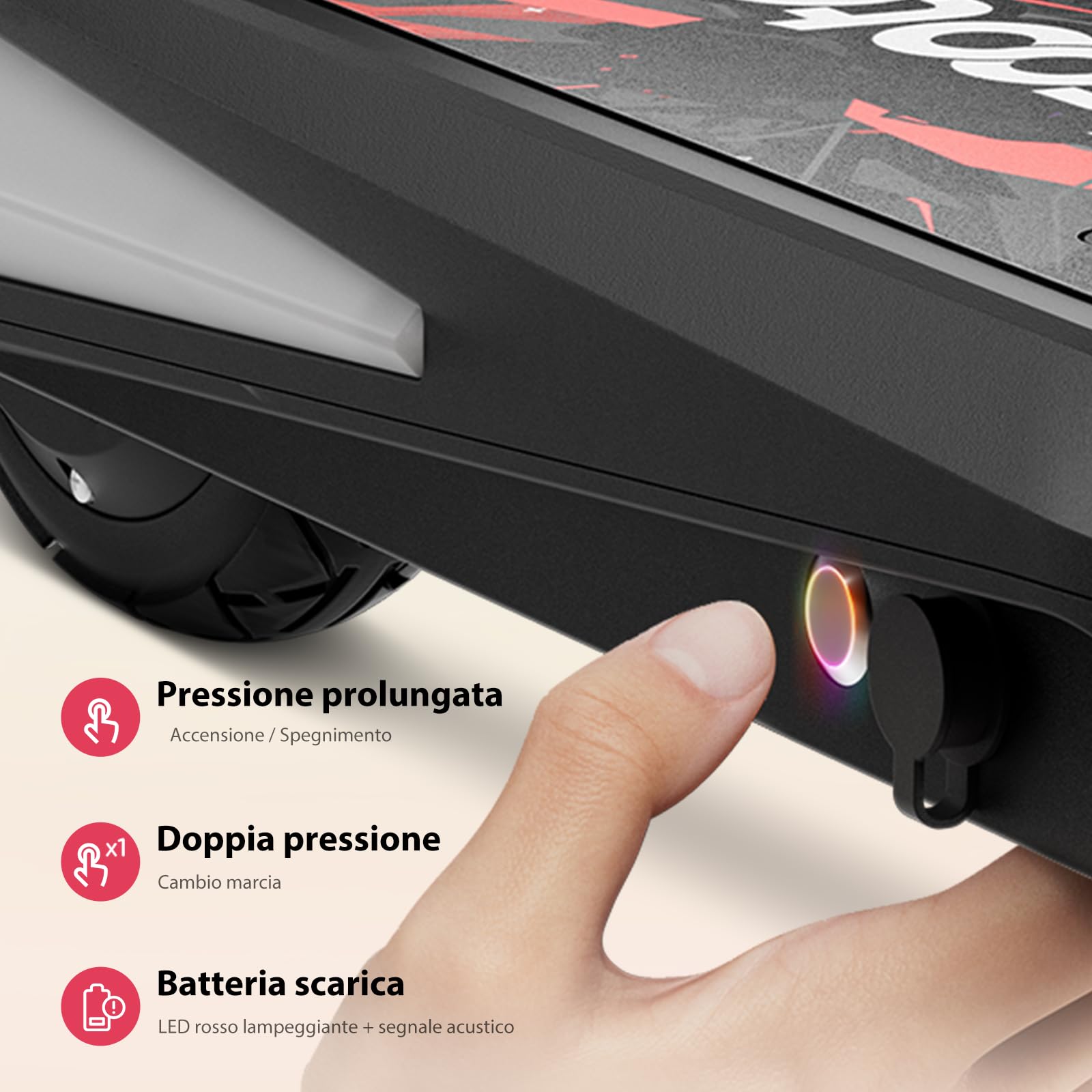 iScooter Monopattino elettrico per bambini 6-10 anni, 2 velocità 10/15 km/h, ruota anteriore luminosa e LED multicolore, altezza regolabile su 3 livelli, carico massimo 50 kg