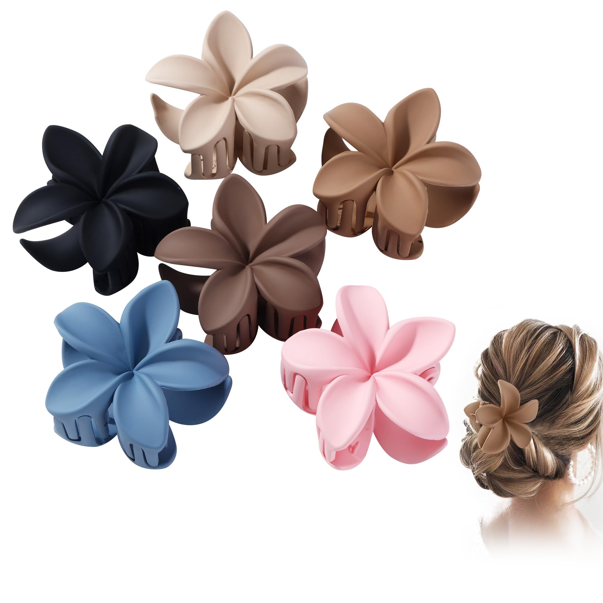 6 Piezas Flor Clips Garra,Pinzas Pelo, Pinzas for el Pelo Forma Flor,Diseño antideslizante，Adecuado para maquillaje, cabello grueso, fiestas, regalos para niñas (6 colores)
