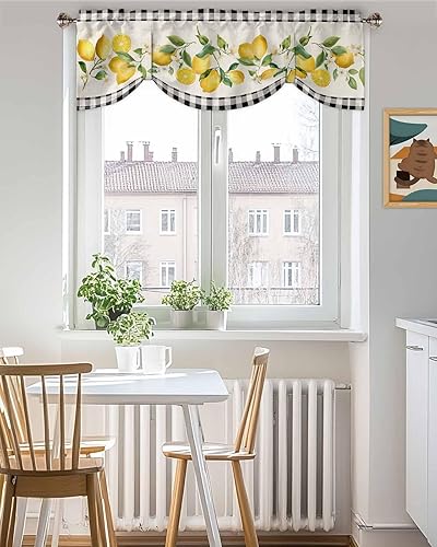 Miniatura 3 de Cenefas para ventana Cenefa semitransparente filtrante de luz para ventana pequeña, diseño de granja de arte, verano, amarillo, limón, negro,