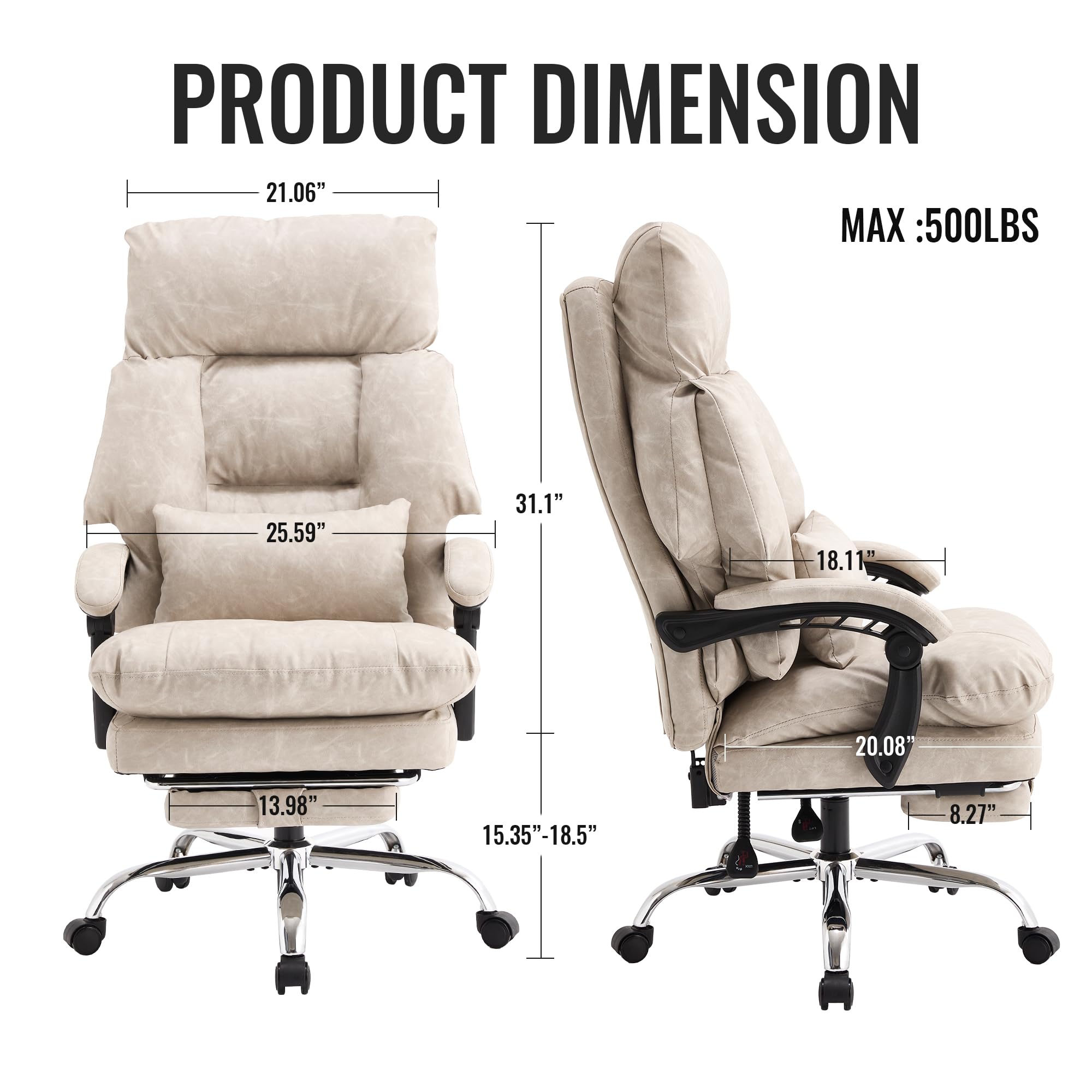 Office Chair with Footrest 500lbs Reclining Leather Computer Chair for Heavy People Big and Tall Comfy Executive Desk — view 3