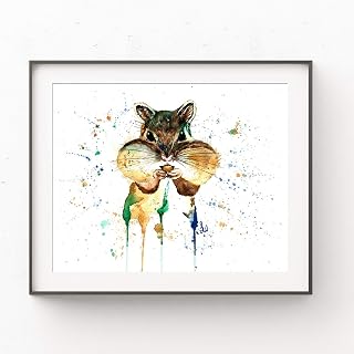 Chipmunk Wall Art by Whitehouse Art | Woodland Nursery Decor For Boys, Cabin Decorations Rustic, Kids Bedroom Decor | Professional Print of Chipmunk Original Watercolor | Squirrel Poster | 2 Sizes