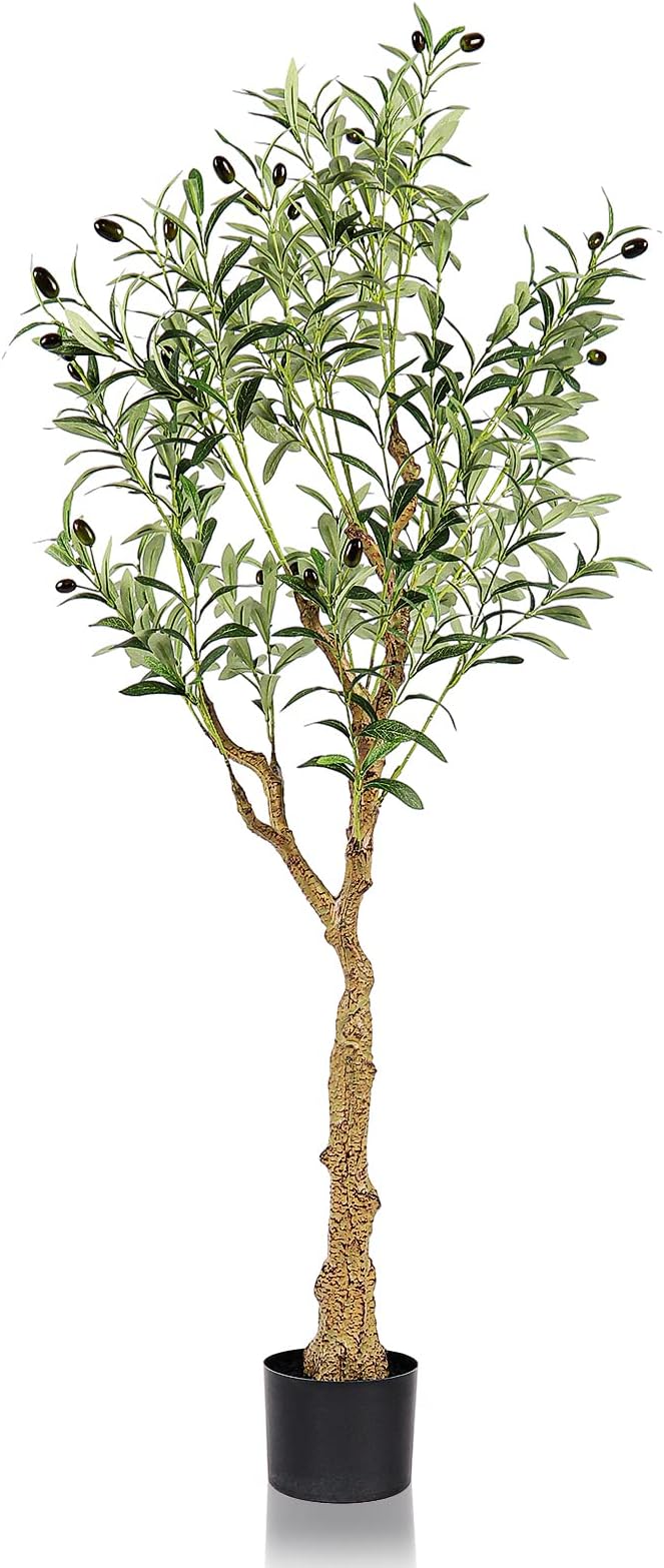 YOLEO 5FT Artificial Olive Tree Tall Faux Silk Olive Plant Lifelike Fake Tree for Home Office Indoor Decor (Style 1)