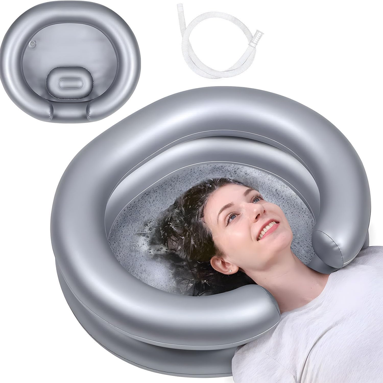 Round PVC Shampoo Basin for Home Travel Simple to Inflate and Storage Saving Design Outdoor Hair Wash Bowl