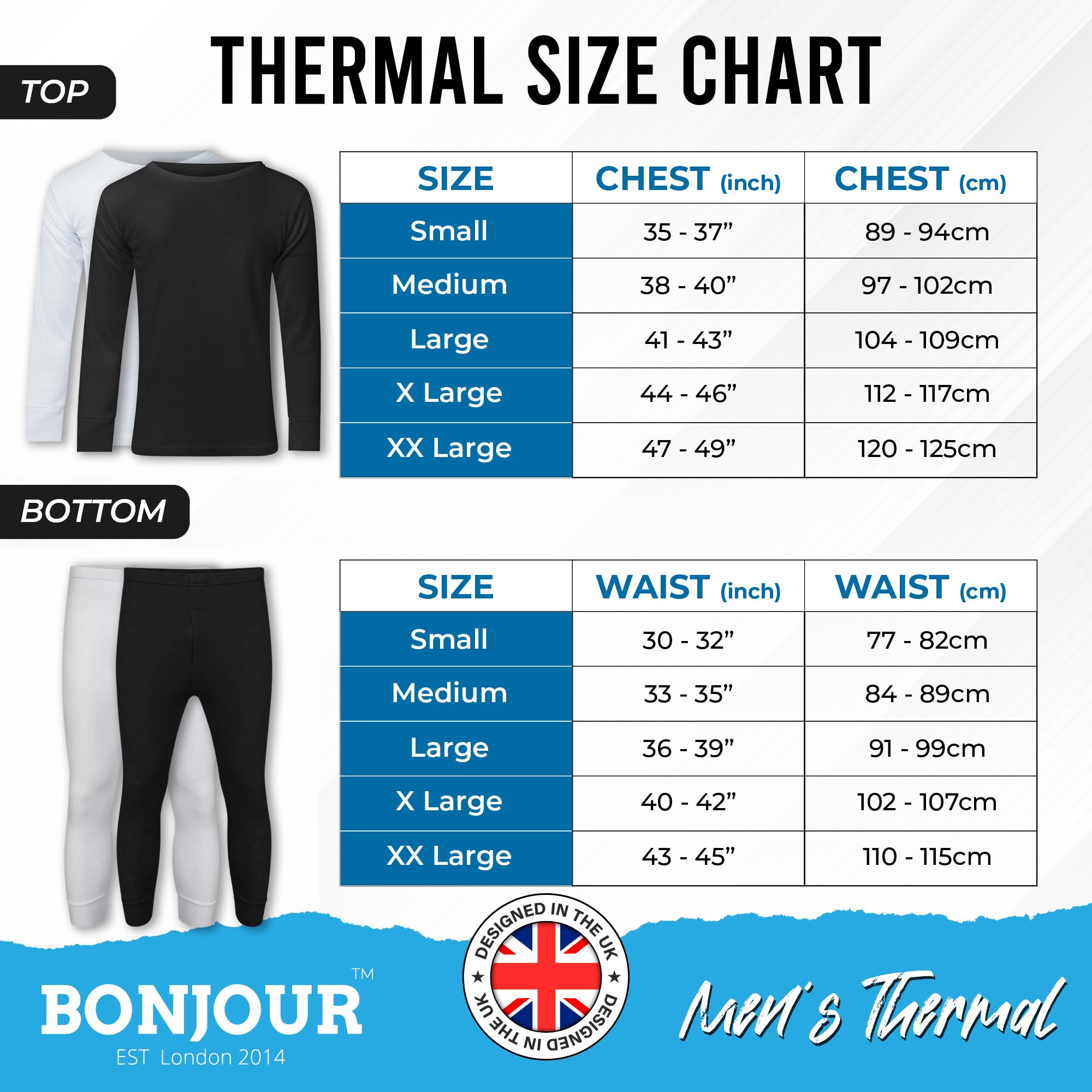 Bonjour Lot de 2 t-shirts thermiques pour homme, sous-vêtements chauds, tailles S, M, L, XL, XXL
