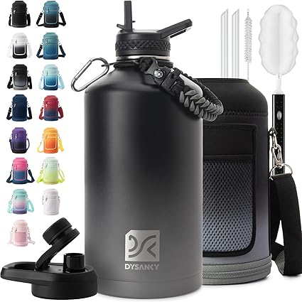 1 Gallon Water Bottle Insulated | Thickened Stainless Steel Vacuum Metal Water Jug | Portable Sports Large for Gym and Hiking with Straw, Carrier Bag, Handle Strap | BPA-Free 128 oz